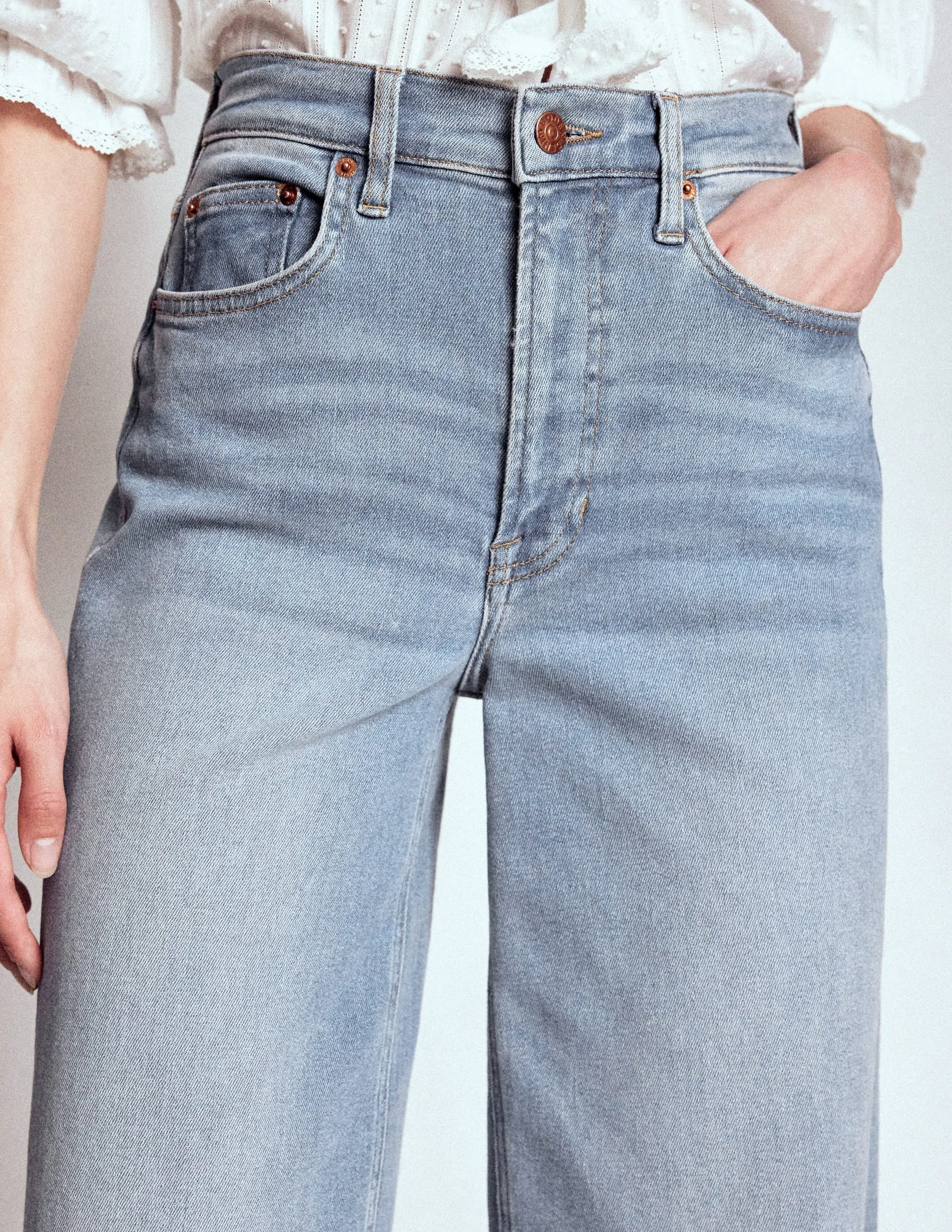 Non Stretch Denim Loose Spring Mood High Rise Wide Leg Jeans-Light Vintage
