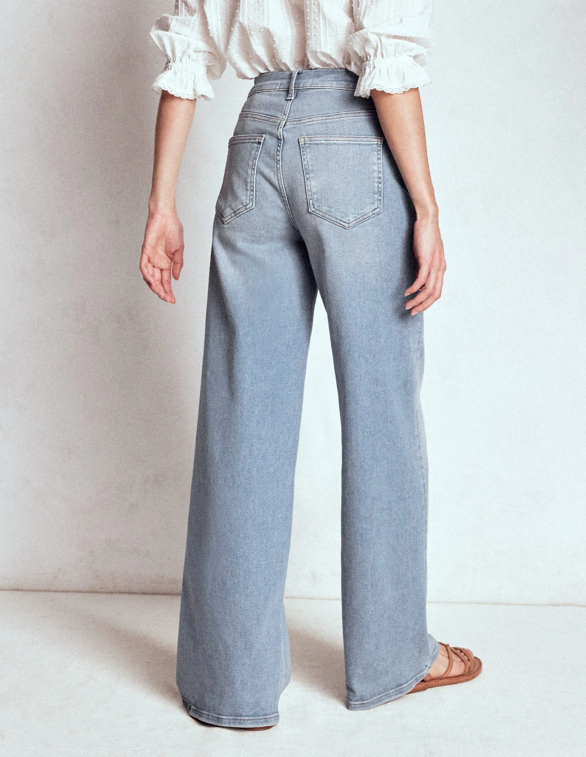 High Rise Wide Leg Jeans-Light Vintage Eco Conscious Denim Lifestyle Fit