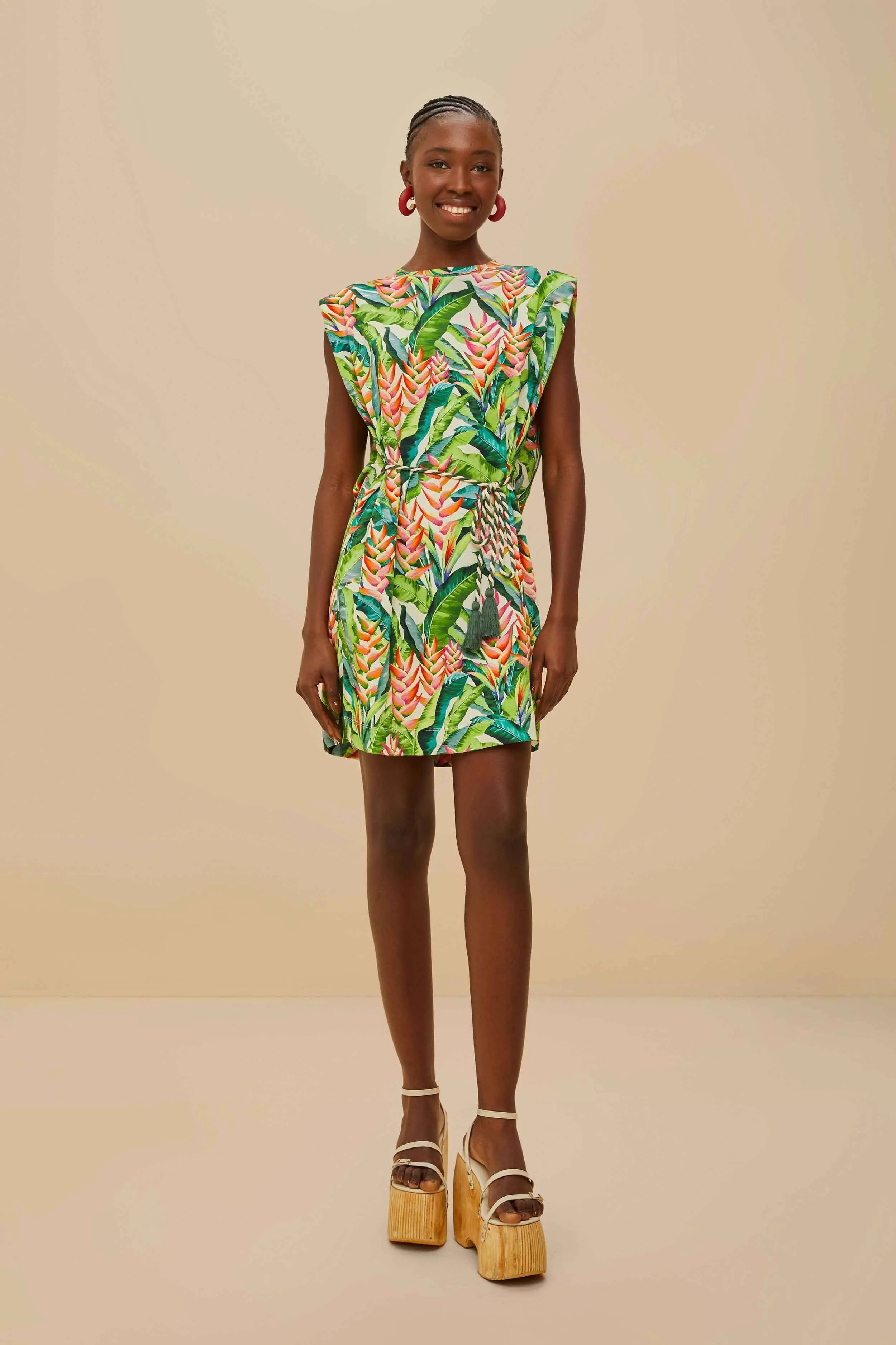 Fun Edge Off-White Heli Leaves Organic Cotton T-Shirt Mini Dress