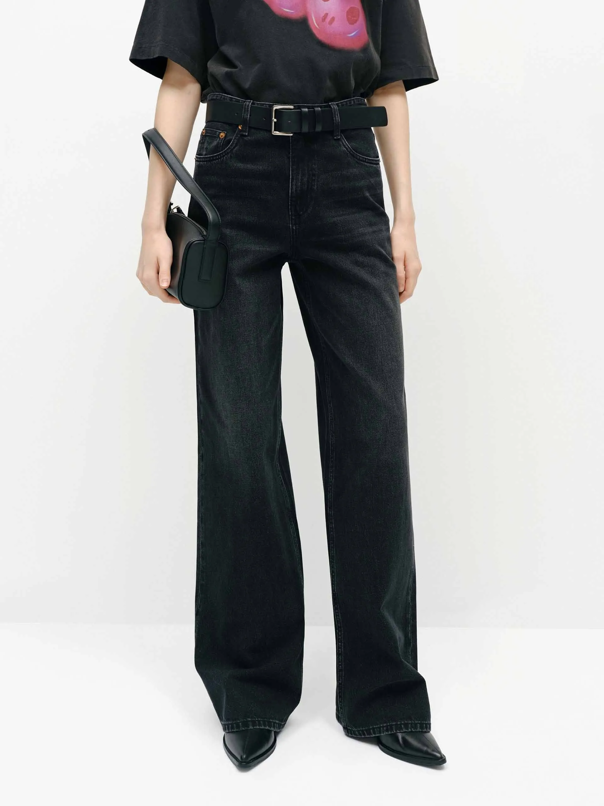 Everyday Loose Music Event Weighted Hemline Relaxed Straight Jeans