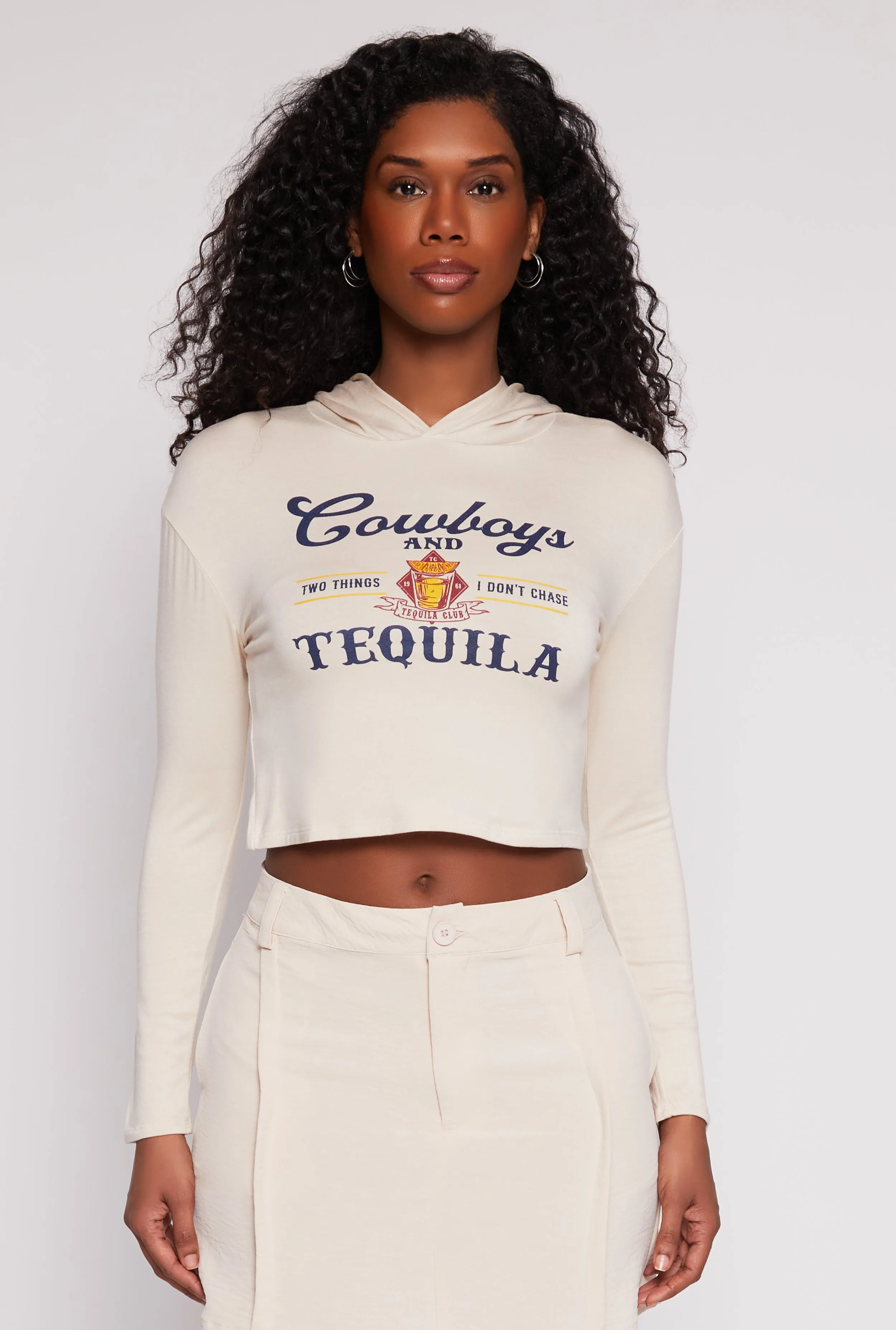 Cowboys and Tequila Hooded Crop Top Light and Cozy Athletic Fit