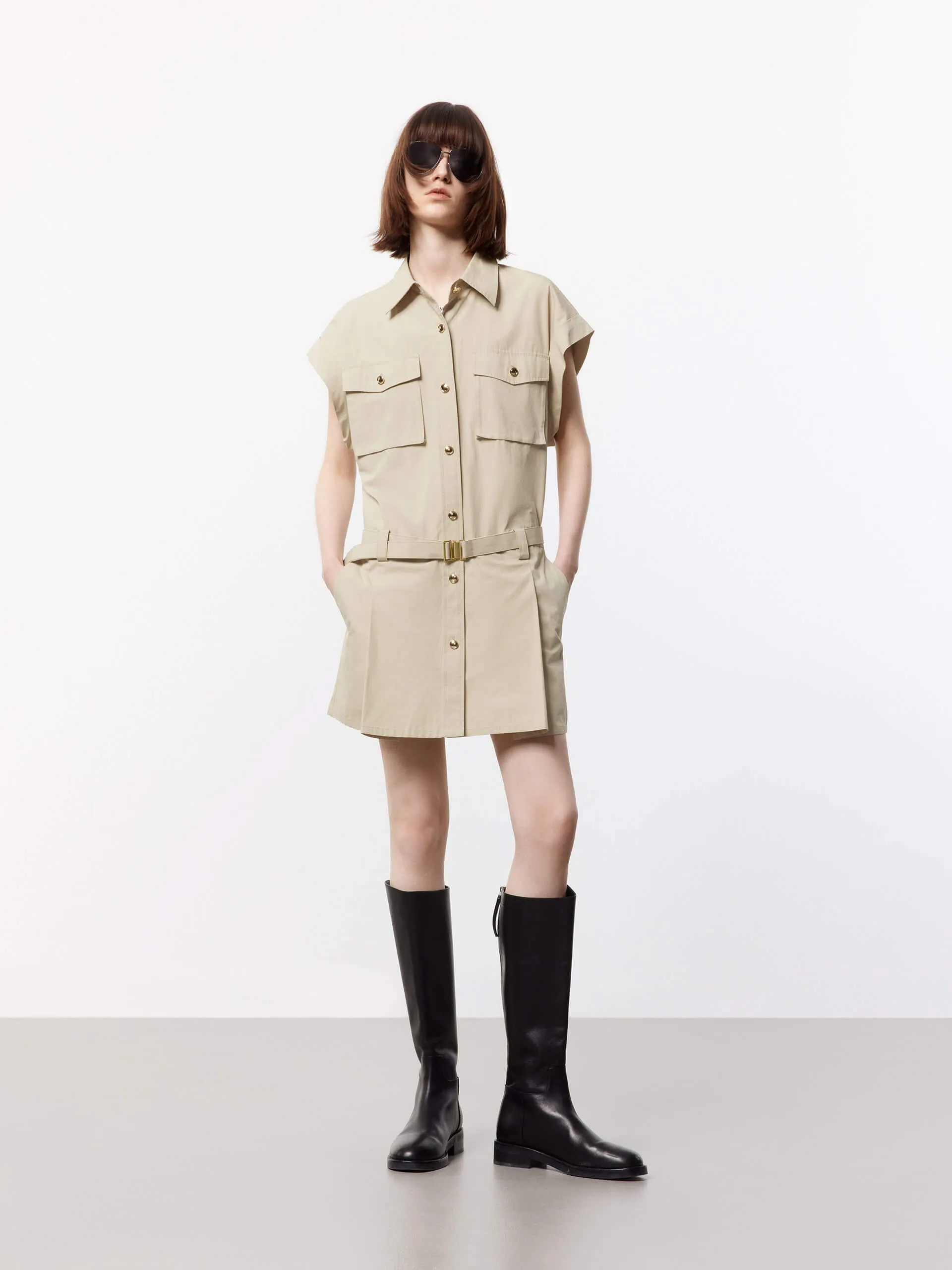 Classic casual mini dress Include Belt Cotton Dress