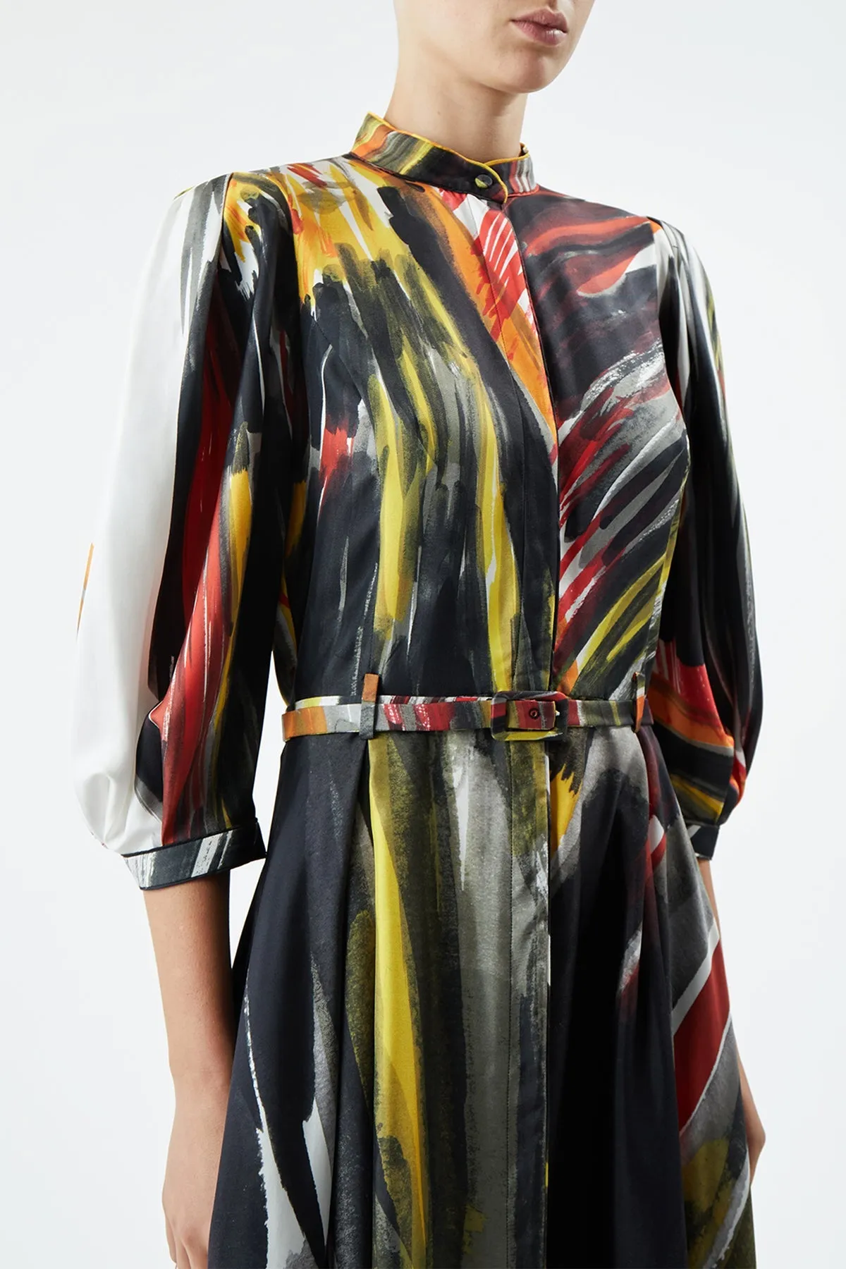 QuickReleaseFastener Dexter Pleated Shirtdress in Multi Printed Silk