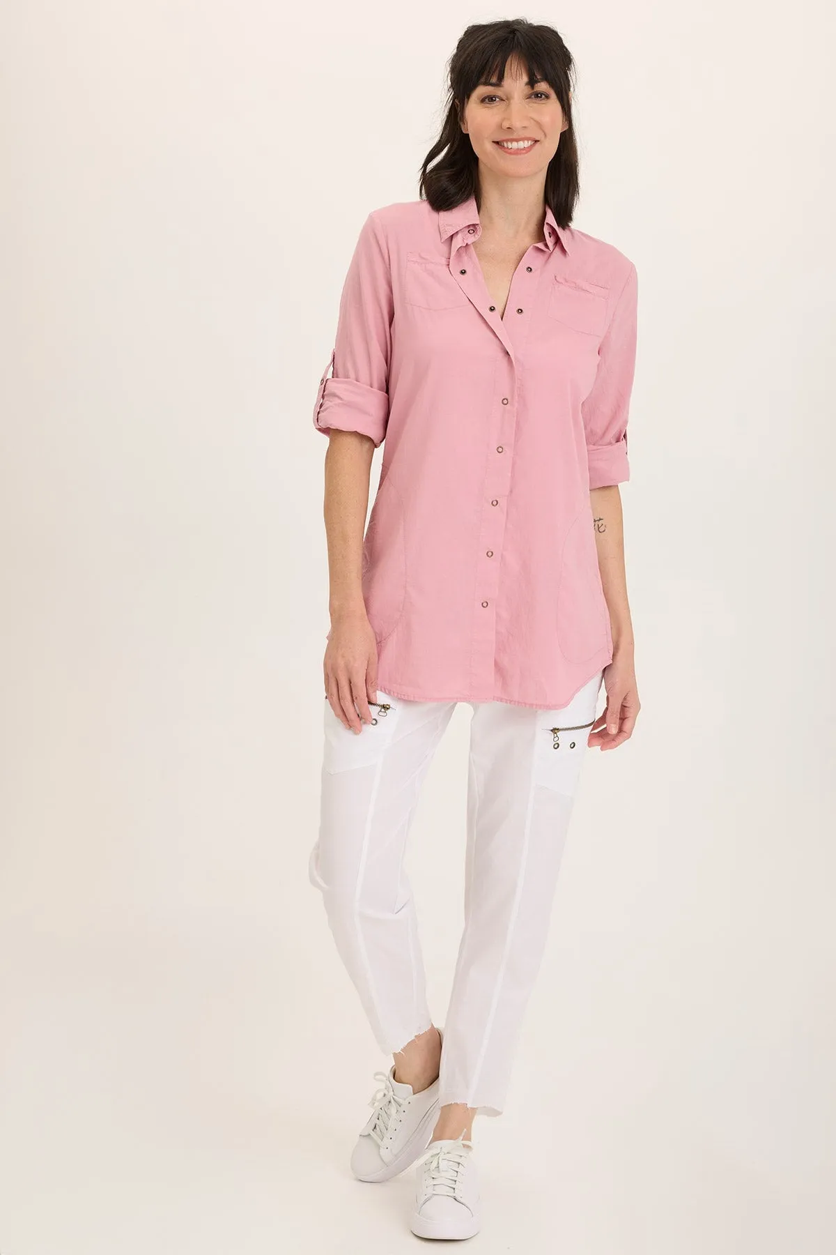 Reporter Soft Voile Button-Down Blouse Noble Core FlexSeamTechnology