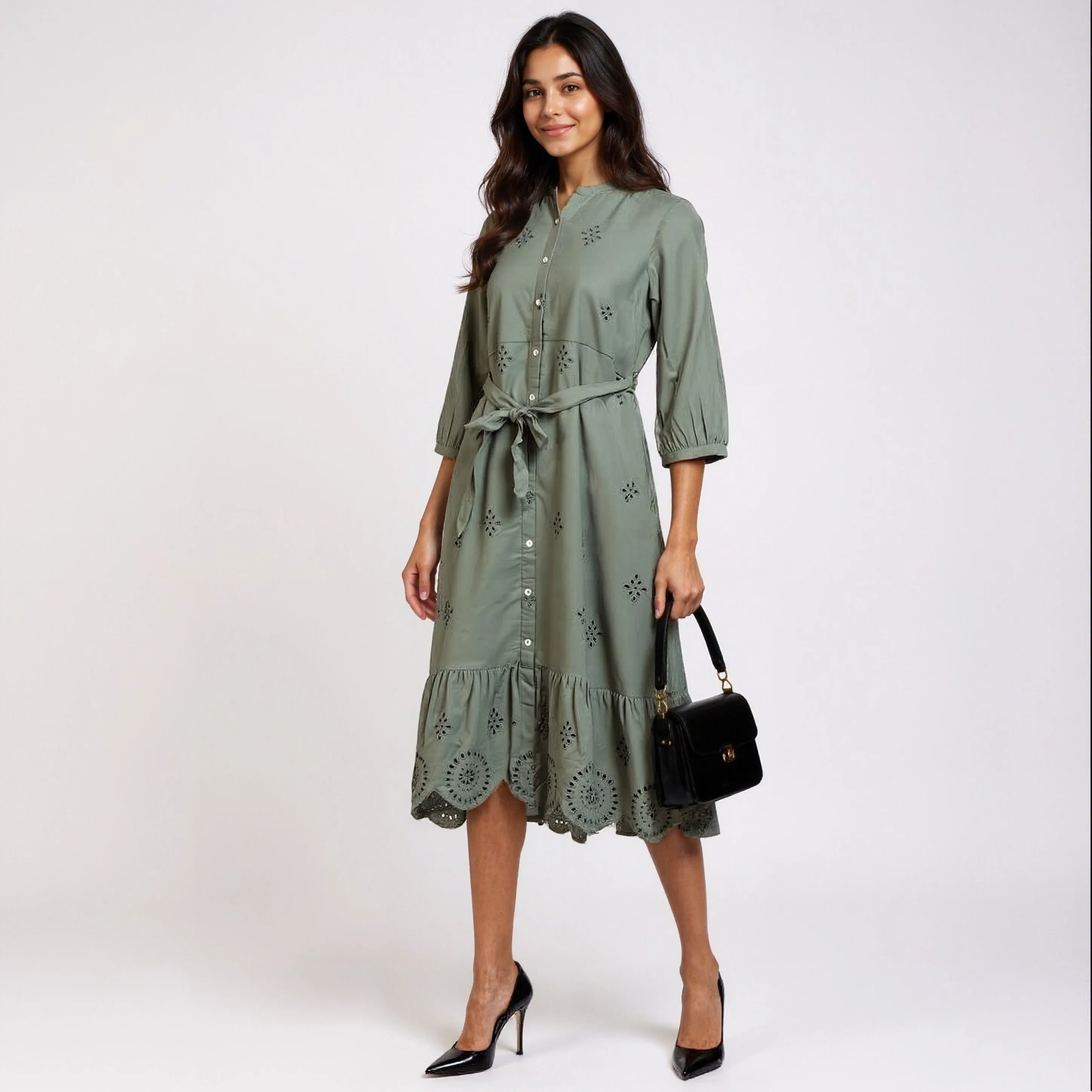Button Down Tiered Schiffli Dress Thermal regulation