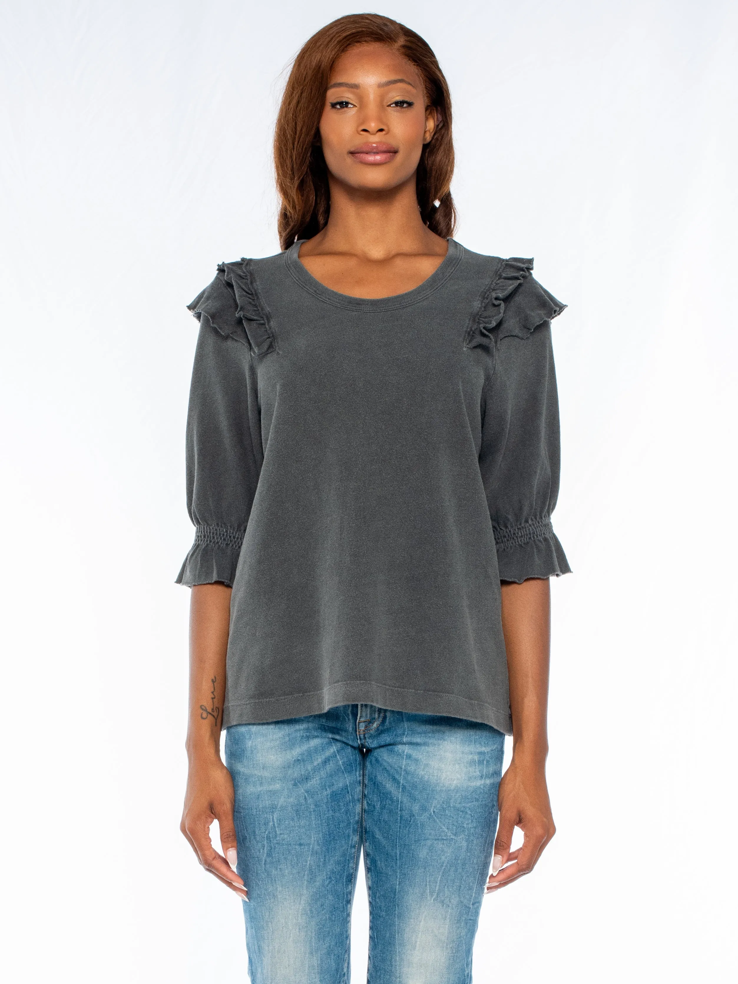 Shrunken Ruffle Crew Soft Elbow Sleeve AbrasionResistantThread