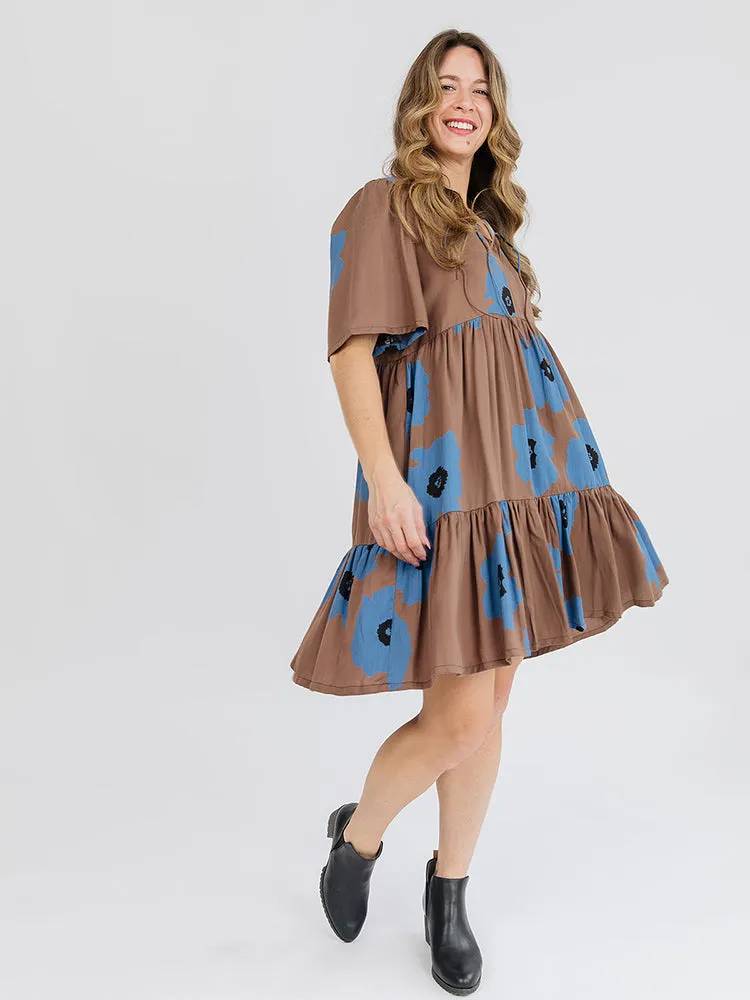 Adelaide Tiered Mini Dress - Dark Oak DoubleLayered Collar