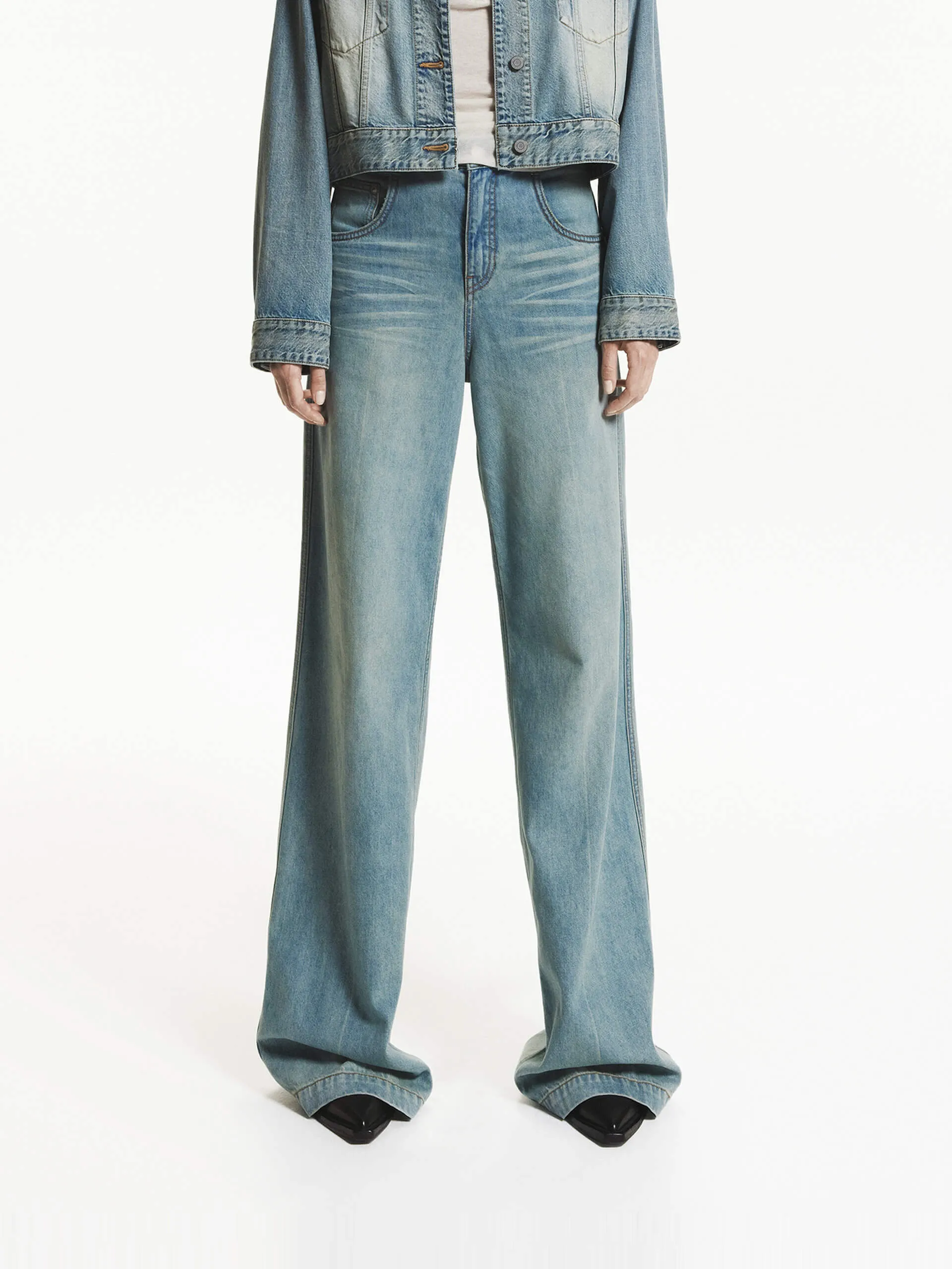 Neat And Easy Tapered Leg Profile Whisker Detail Straight Jeans