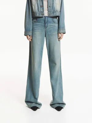 Anti Slip Waistband quick dry Whisker Detail Straight Jeans