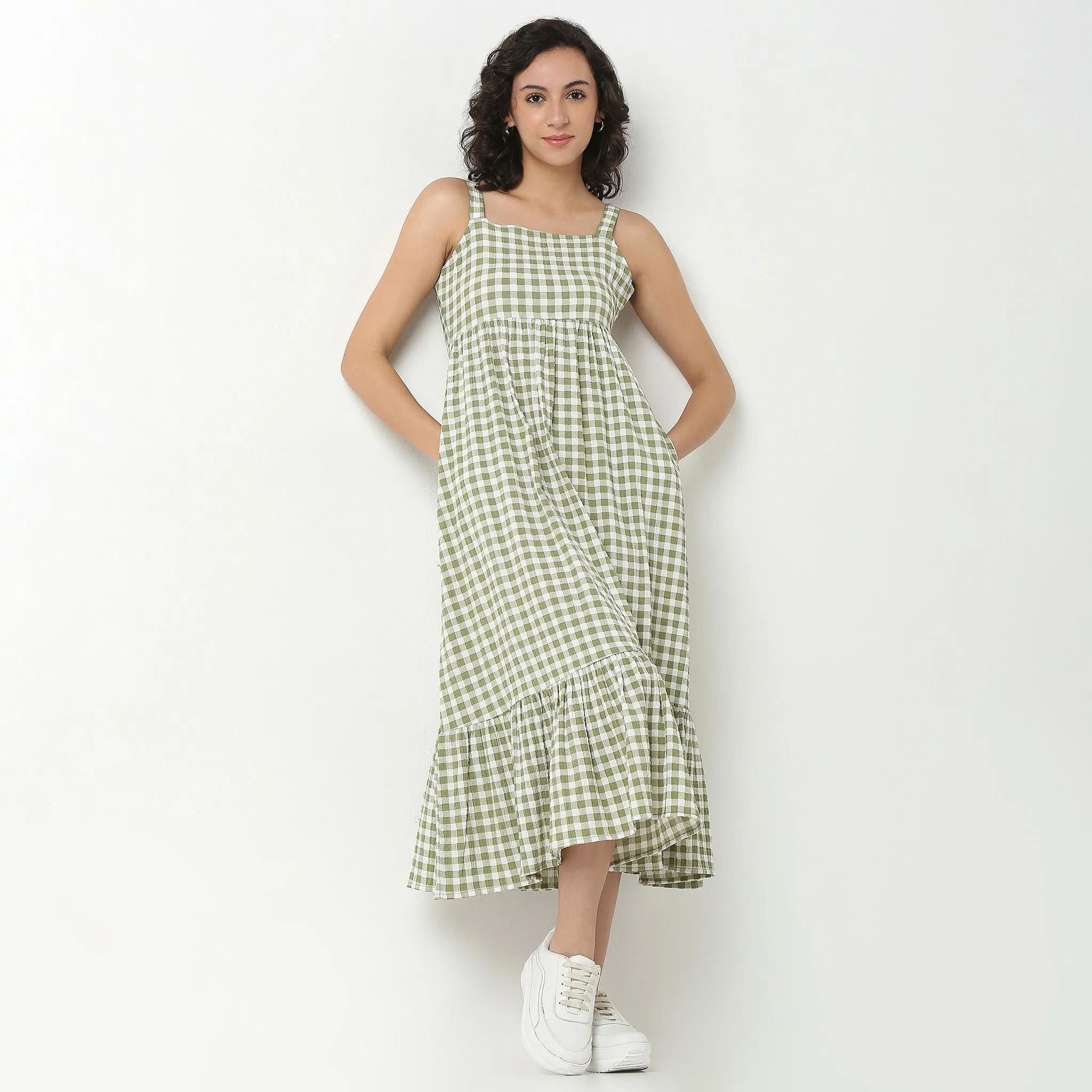 Sharp Line Shimmer Core Checkered Sleeveless Dress