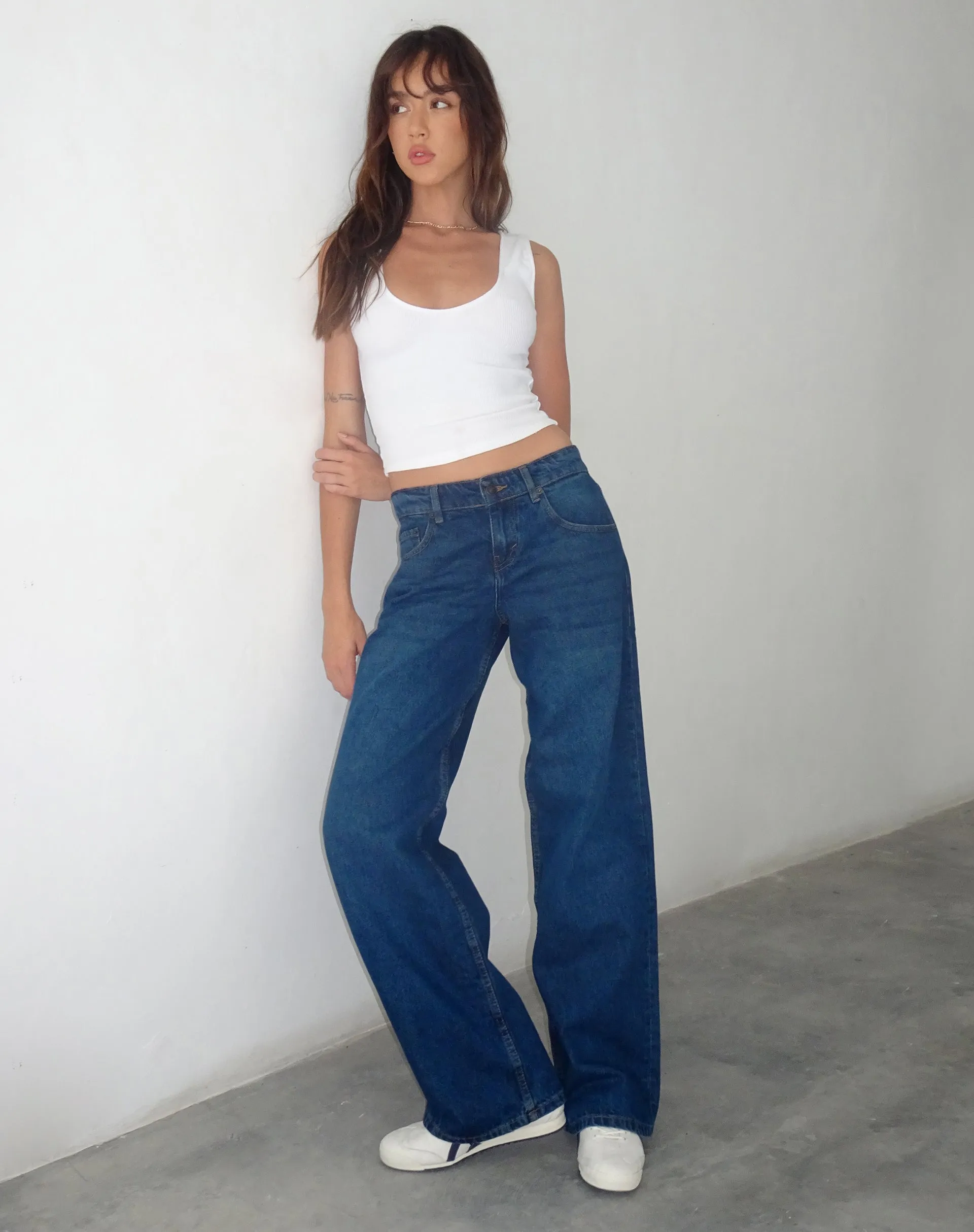 Low Rise Parallel Jeans in Mid Blue Used FlexibleWaistband