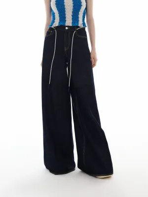 Drawstring Detail Wide Leg Jeans Parent Style Trend Setter