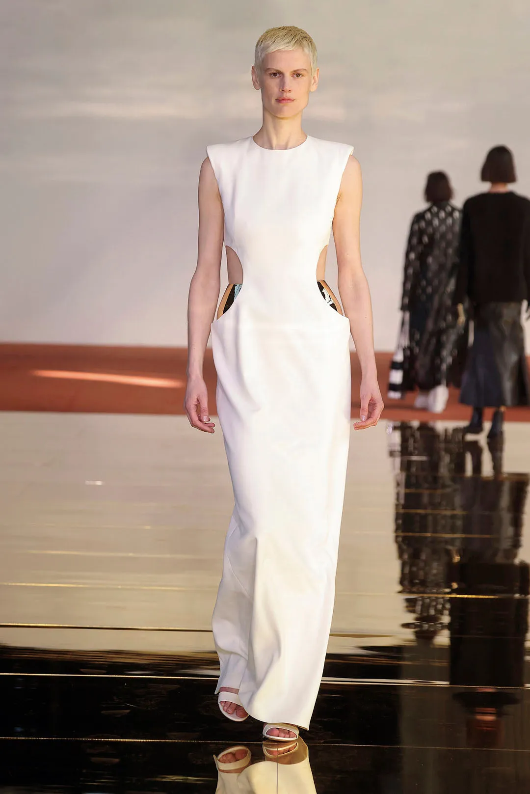 Faith Dress in Ivory Silk Wool Cady Flexible Fabric Blend