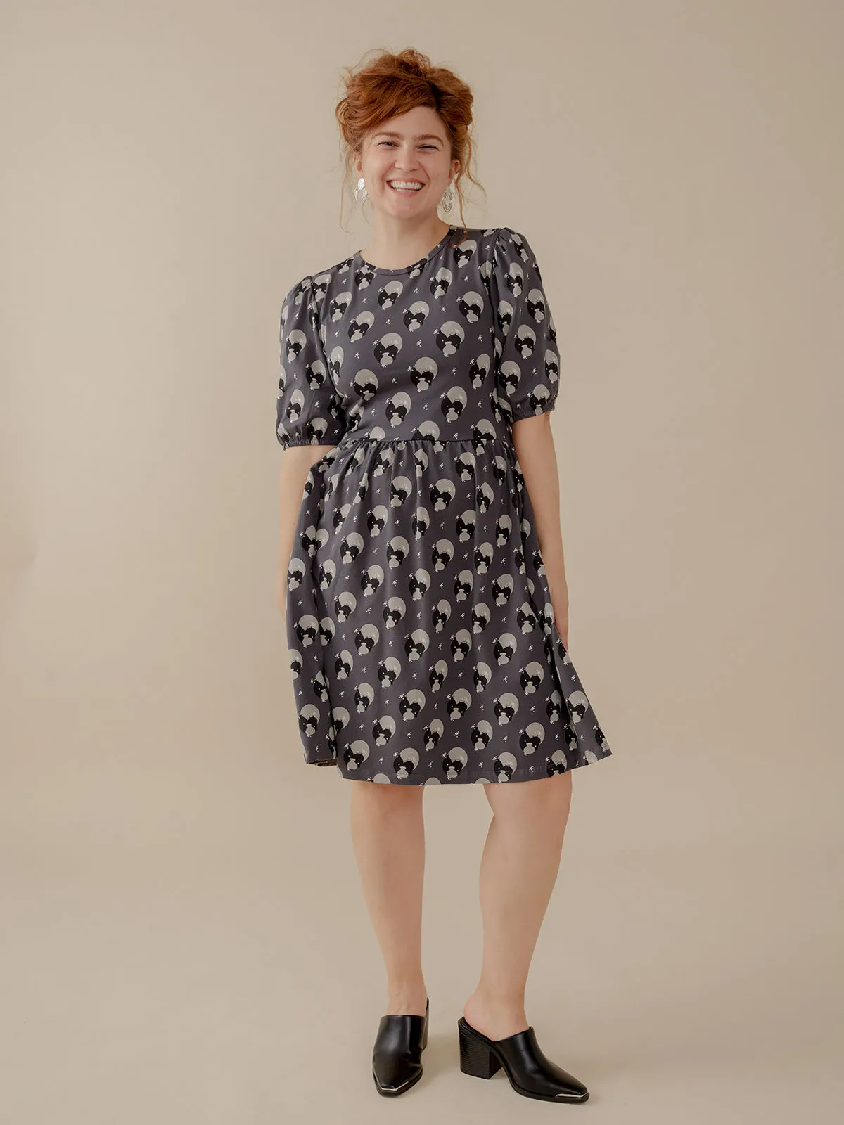 Inez Bubble Sleeve Dress - Vase Cluster Graphite CompactPackability