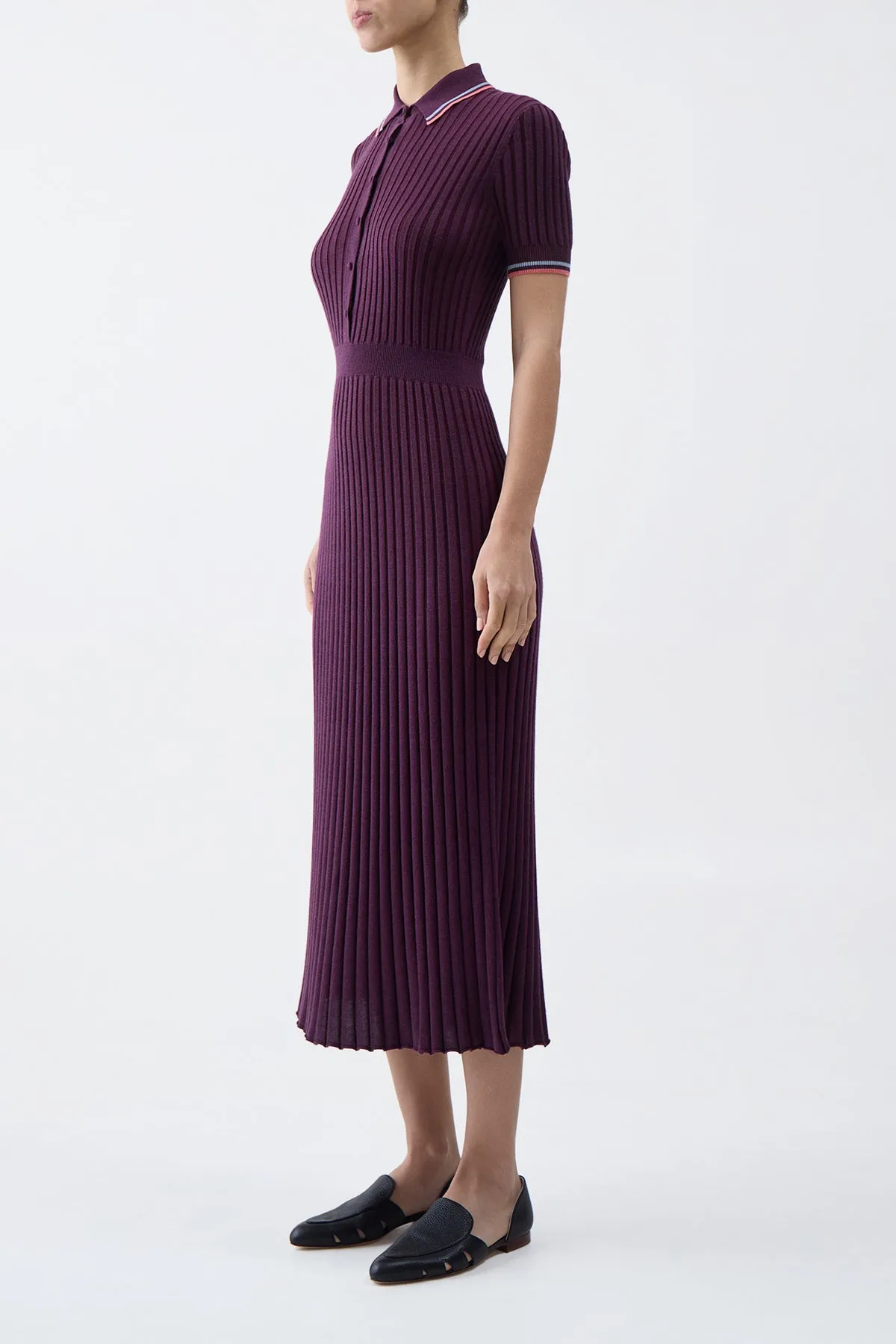 FrictionReducing Lining Eyot Knit Maxi Dress in Italian Plum Cashmere Silk