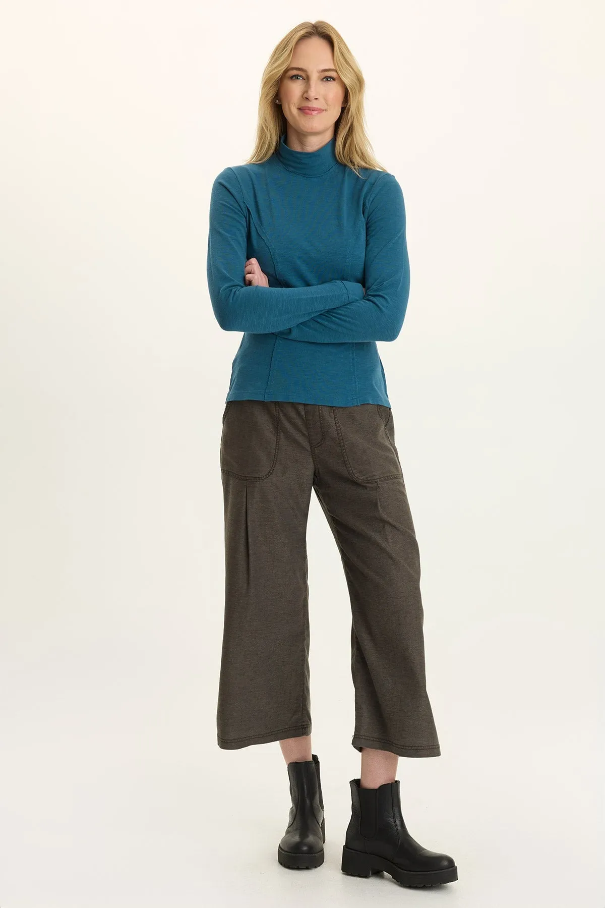 Handmade Glow Antibacterial Finish Kari Jersey Mock-Neck Peplum Top