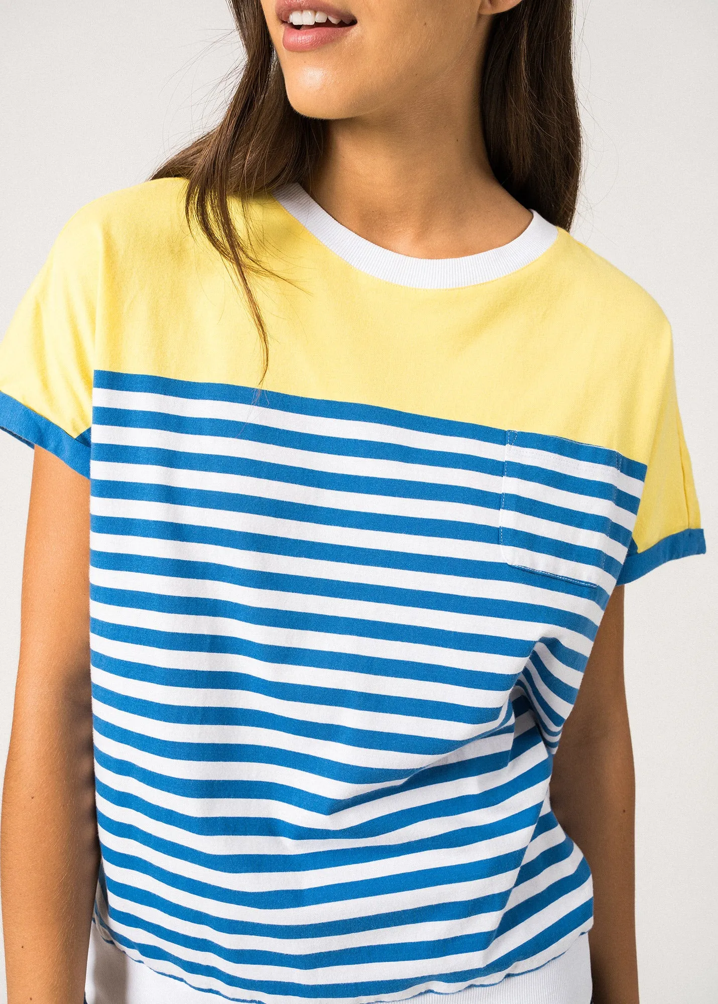 Firm Leather ENORA - Colorblock Striped Tee for Women | Soft Cotton | Women Fit (CAP GRAPHIC)