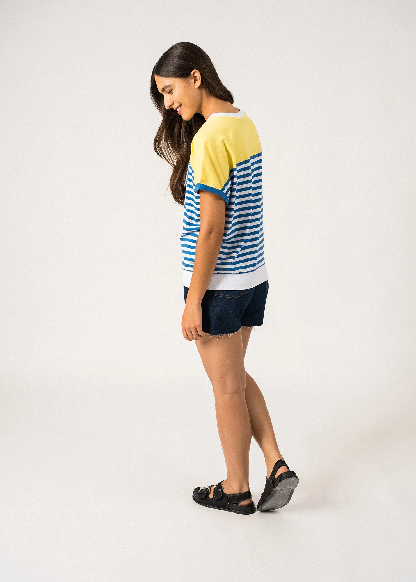 AntiPilling ENORA - Colorblock Striped Tee for Women | Soft Cotton | Women Fit (CAP GRAPHIC)