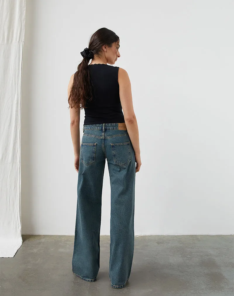 Low Rise Parallel Jeans in Brown Blue Acid Smile Glow