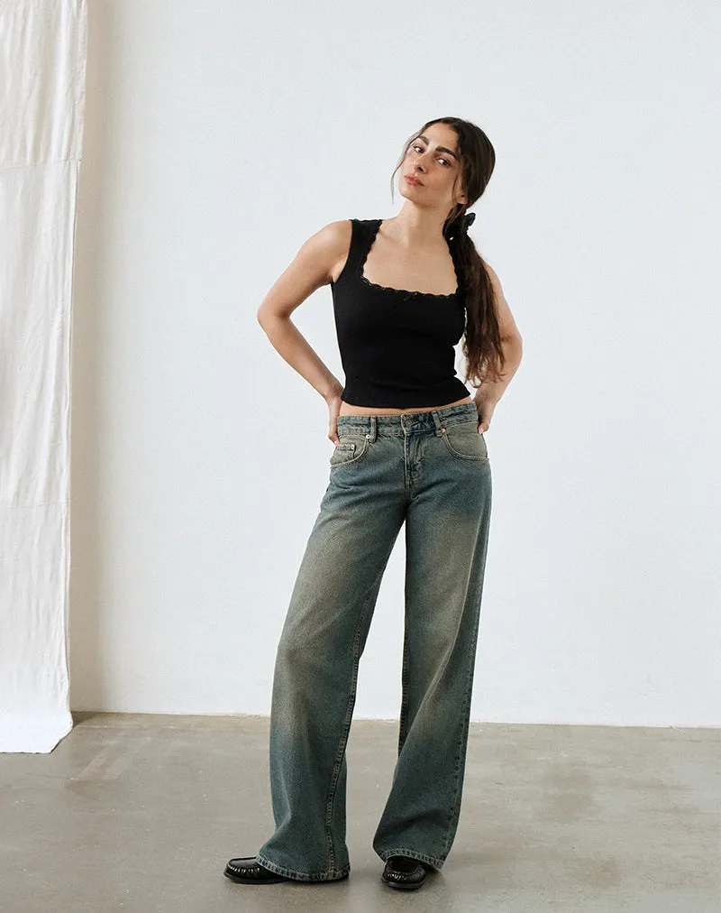 SlipResistantHem Low Rise Parallel Jeans in Brown Blue Acid