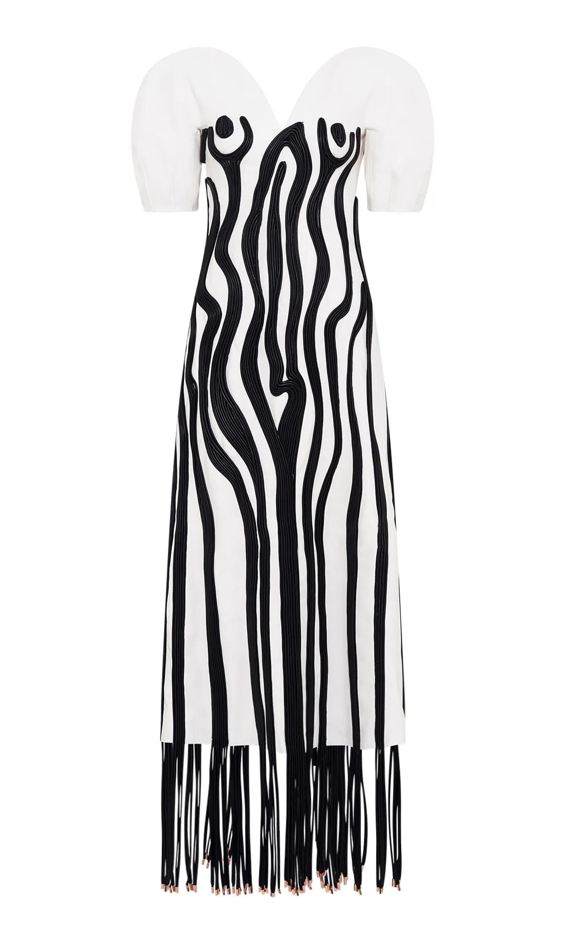 Party Guest Aphea Maxi Dress in White & Black Soft Leather