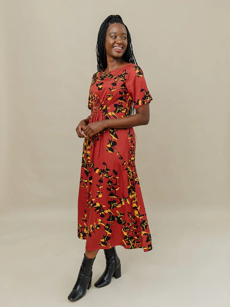 Artsy Traveler Midi Dress - Eucalyptus Spice Leather Core