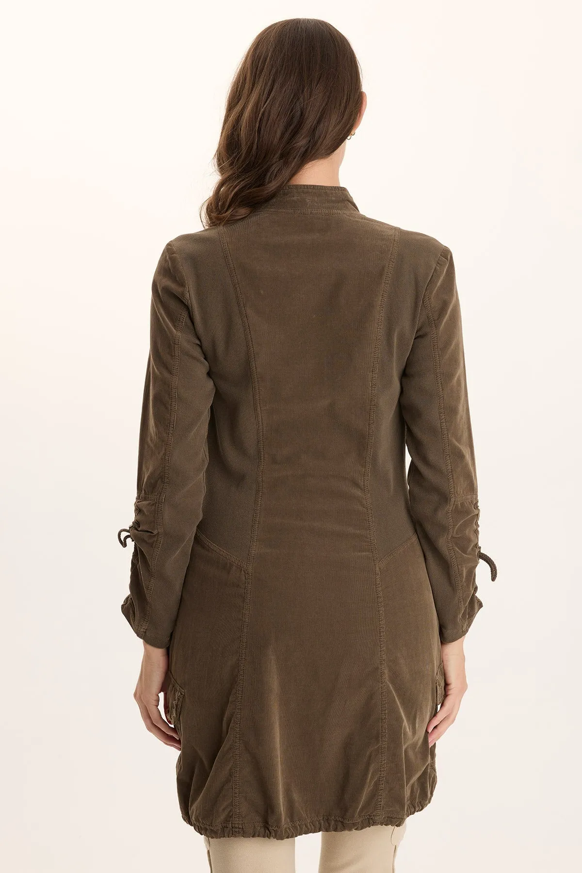 HighCollared Design Anu Corduroy/Jersey Cinched Jacket-Dress