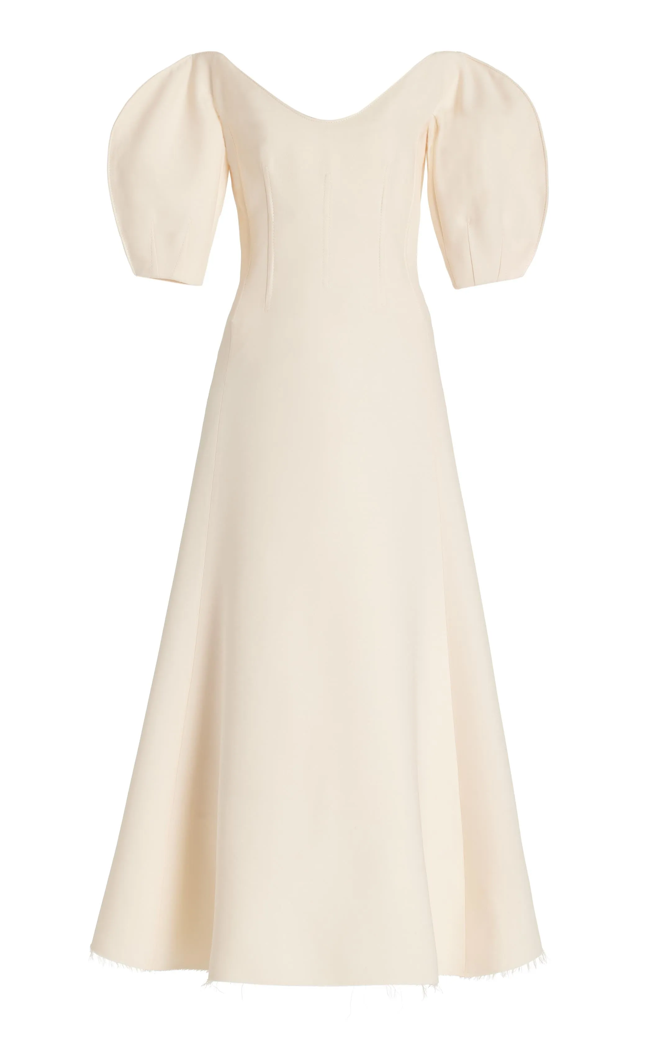 Buisier Dress in Ivory Wool Silk Cady Ocean Air