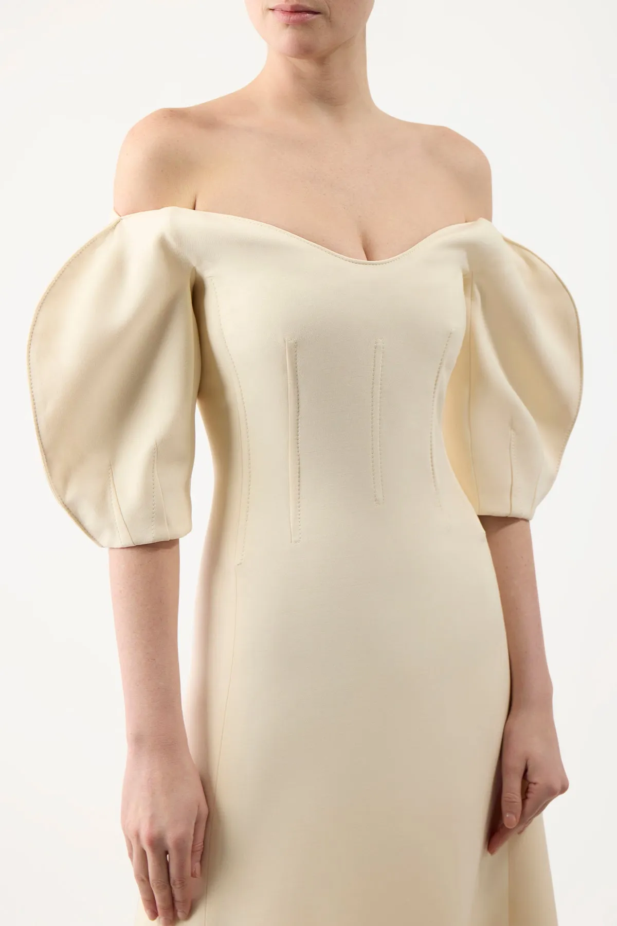 FadeResistantColors Thermal Insulation Buisier Dress in Ivory Wool Silk Cady