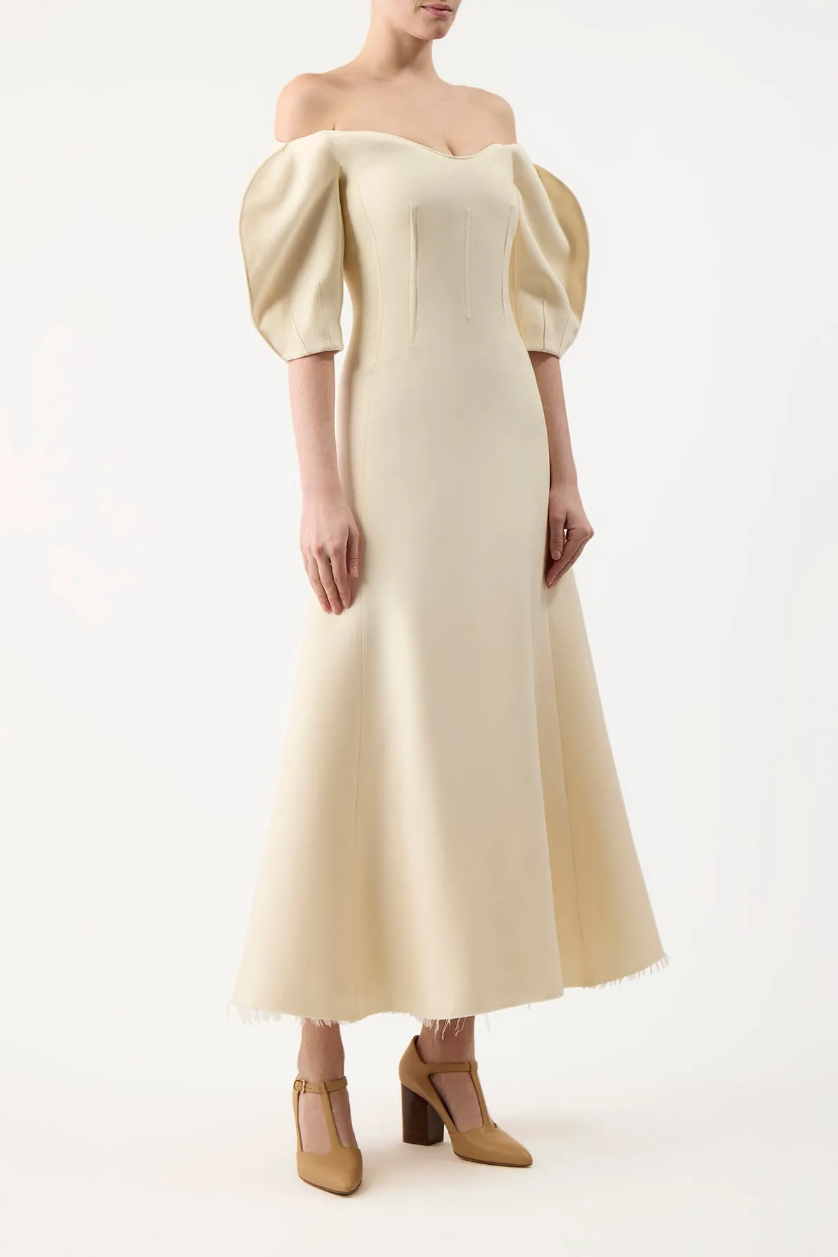 Buisier Dress in Ivory Wool Silk Cady DurableSeams SustainableTextiles