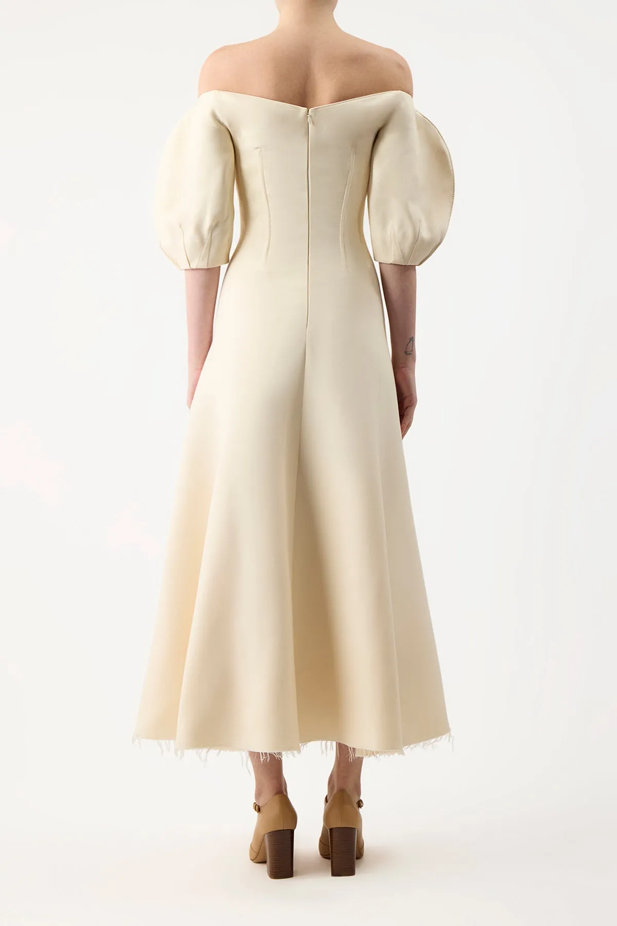 Ventilation Panels Fine Weave Buisier Dress in Ivory Wool Silk Cady