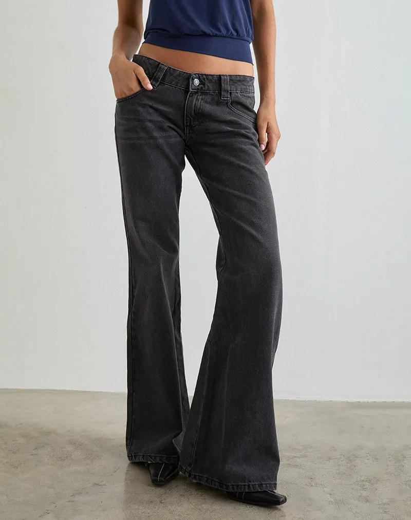 Neo Mode Bell Bottom Low Rise Flare Jeans in Vintage Black