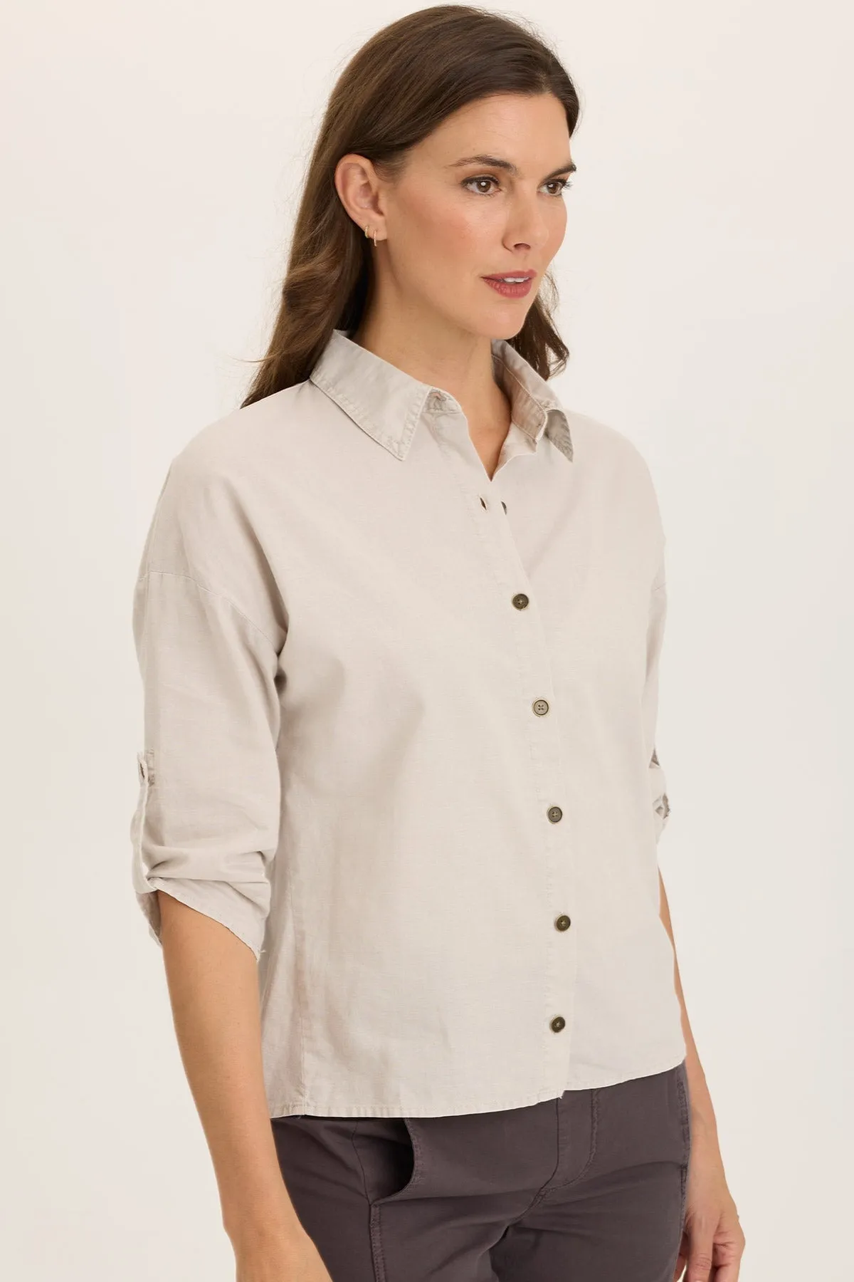 ThermalRegulating Layer Carrie Linen 3/4-Sleeve Button-Up