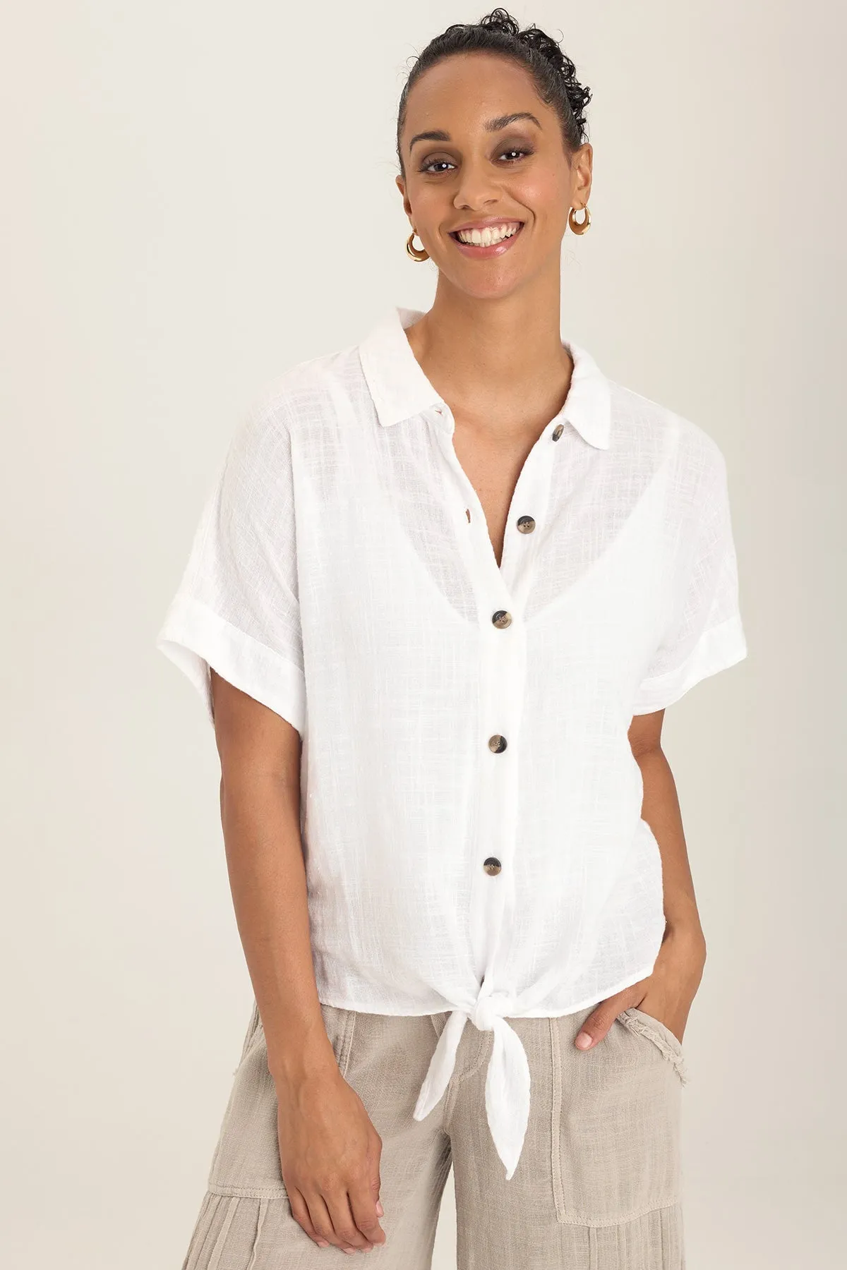 Semi Formal SheerLayeredPanels Gauze Teagan Tie Top