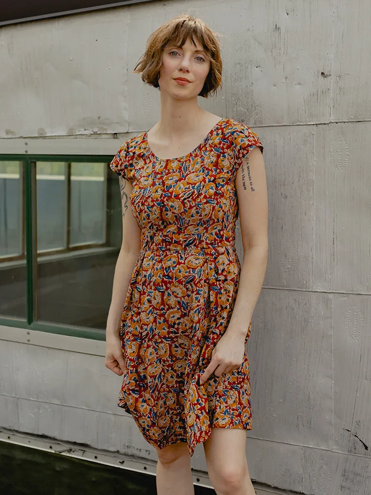 Vintage Pleat Dress - Ruby Floral Free Shape LightweightInsulation