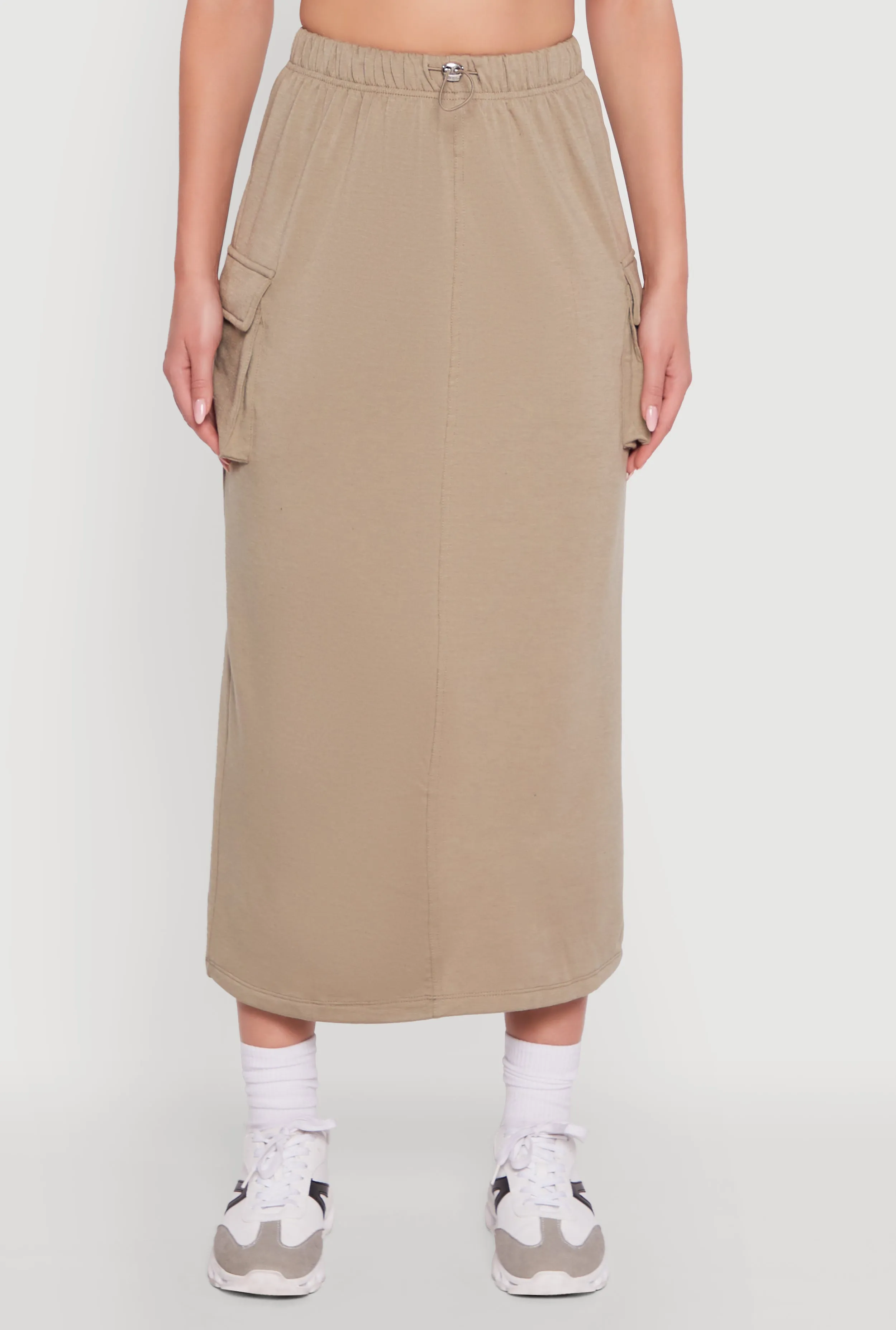 Minimal Touch Fleece Toggle Drawstring Cargo Pocket Midi Skirt