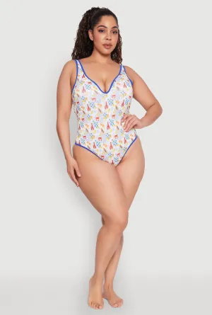 Plus Size Tropical Crab Papaya Print One Piece Swimsuit Seamless Bonded Edge Finish Non Slip Grippers