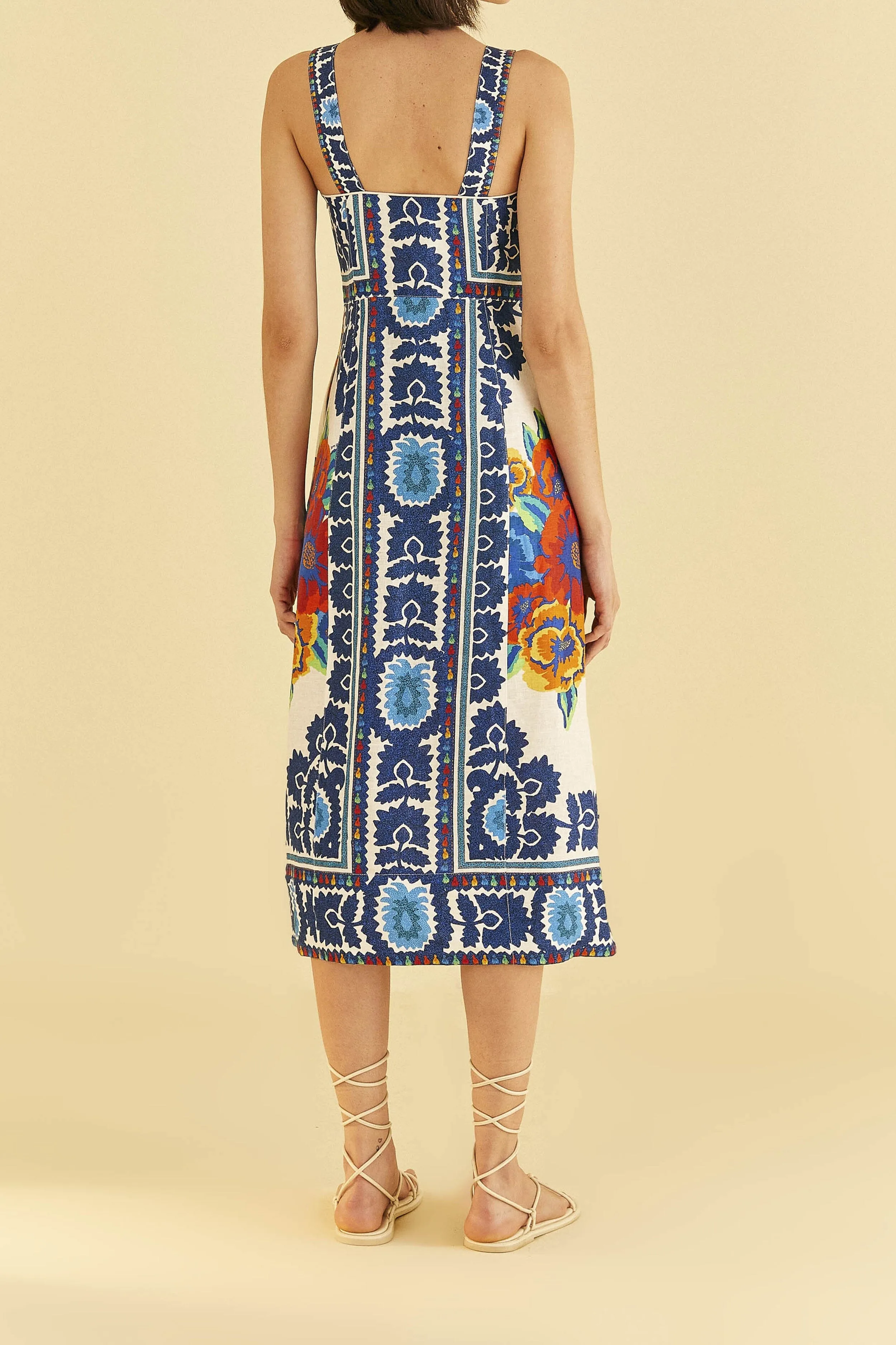 Ice Lake Off-White Flower Tapestry Midi Dress