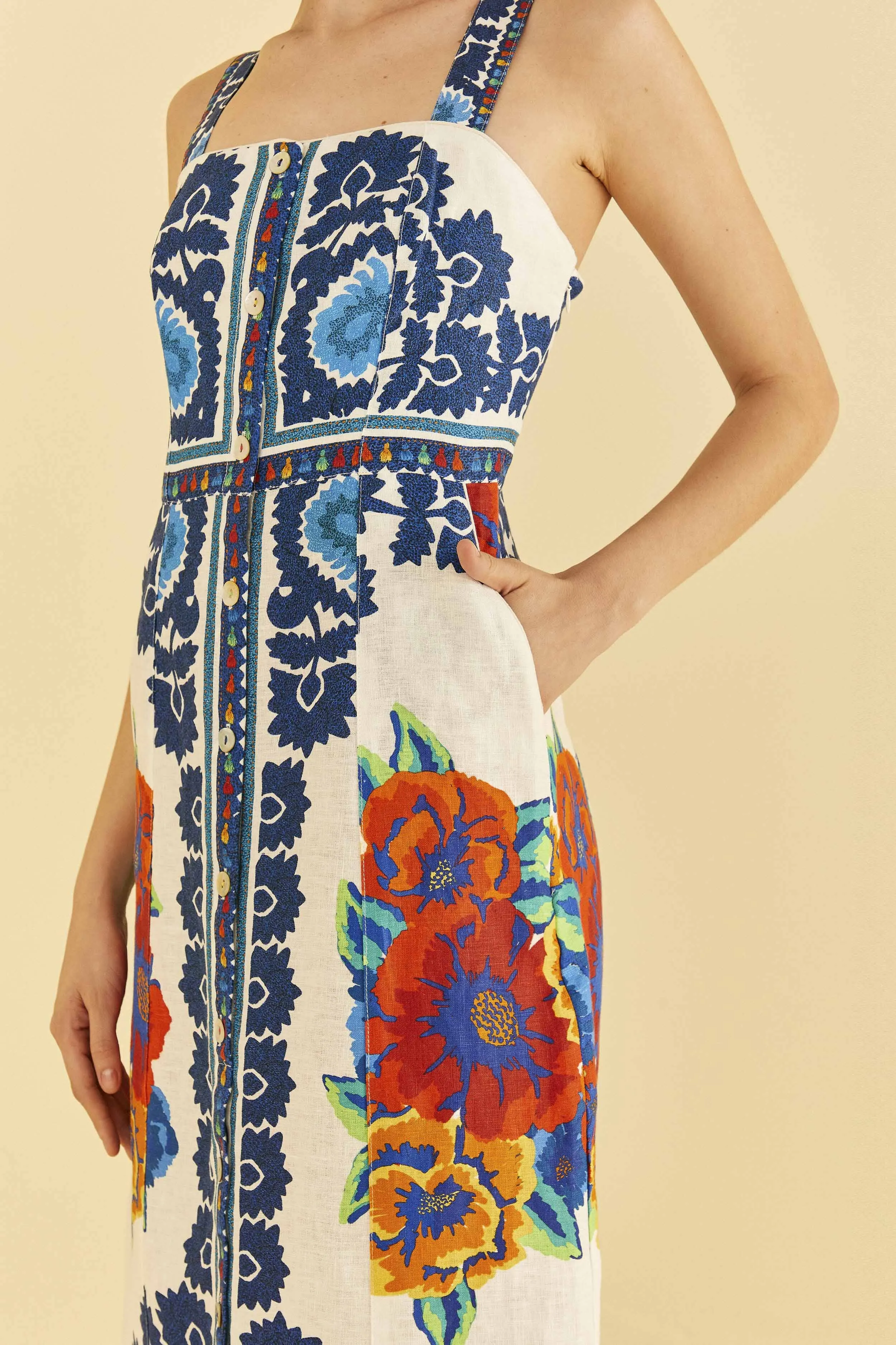Off-White Flower Tapestry Midi Dress Boho Soul Friend Wedding