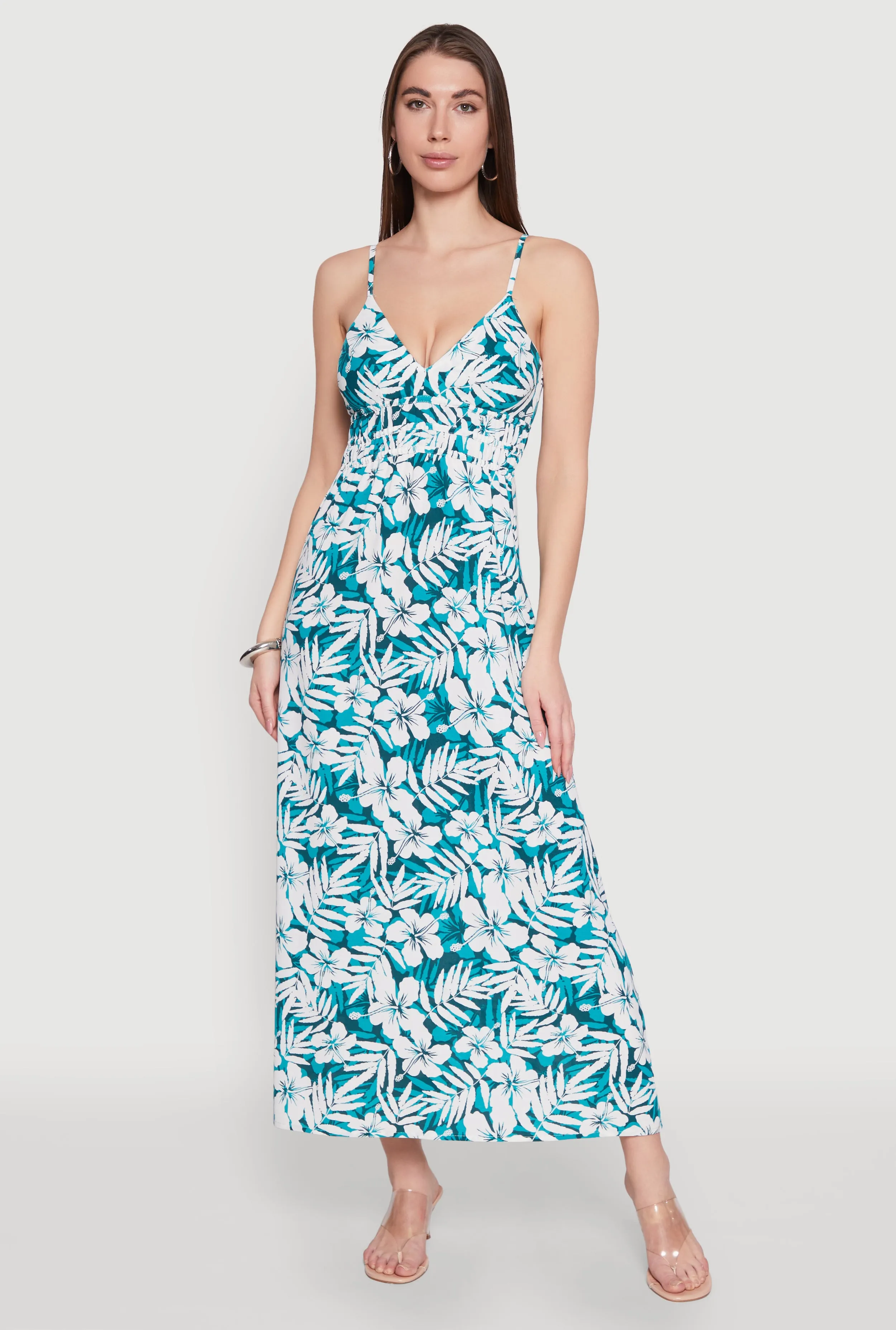 Tropical Floral Print Empire Waist Maxi Dress Resort Stay Shell Shine