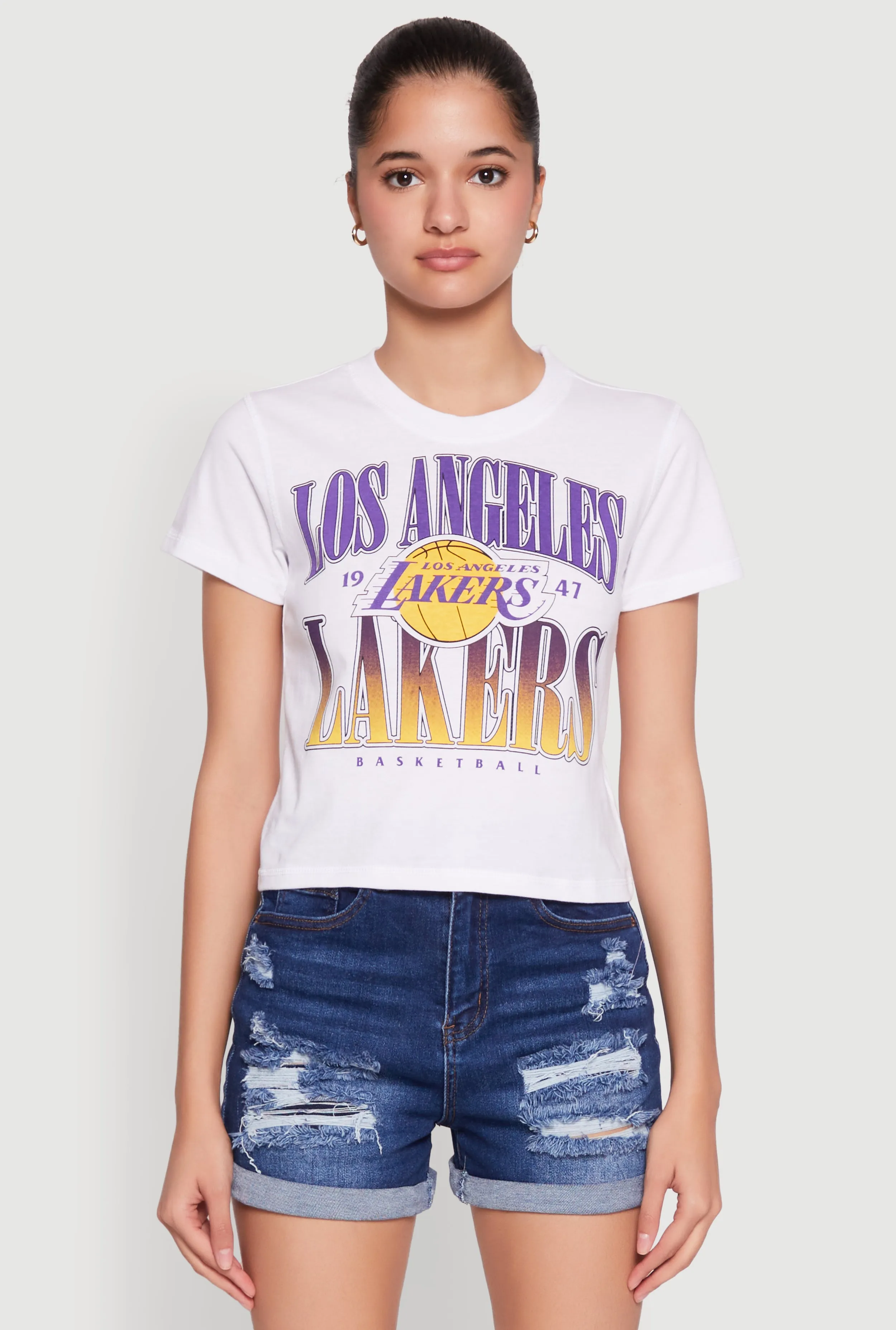 Sporty Vibe Flexible Neckline NBA Los Angeles Lakers Cropped Top