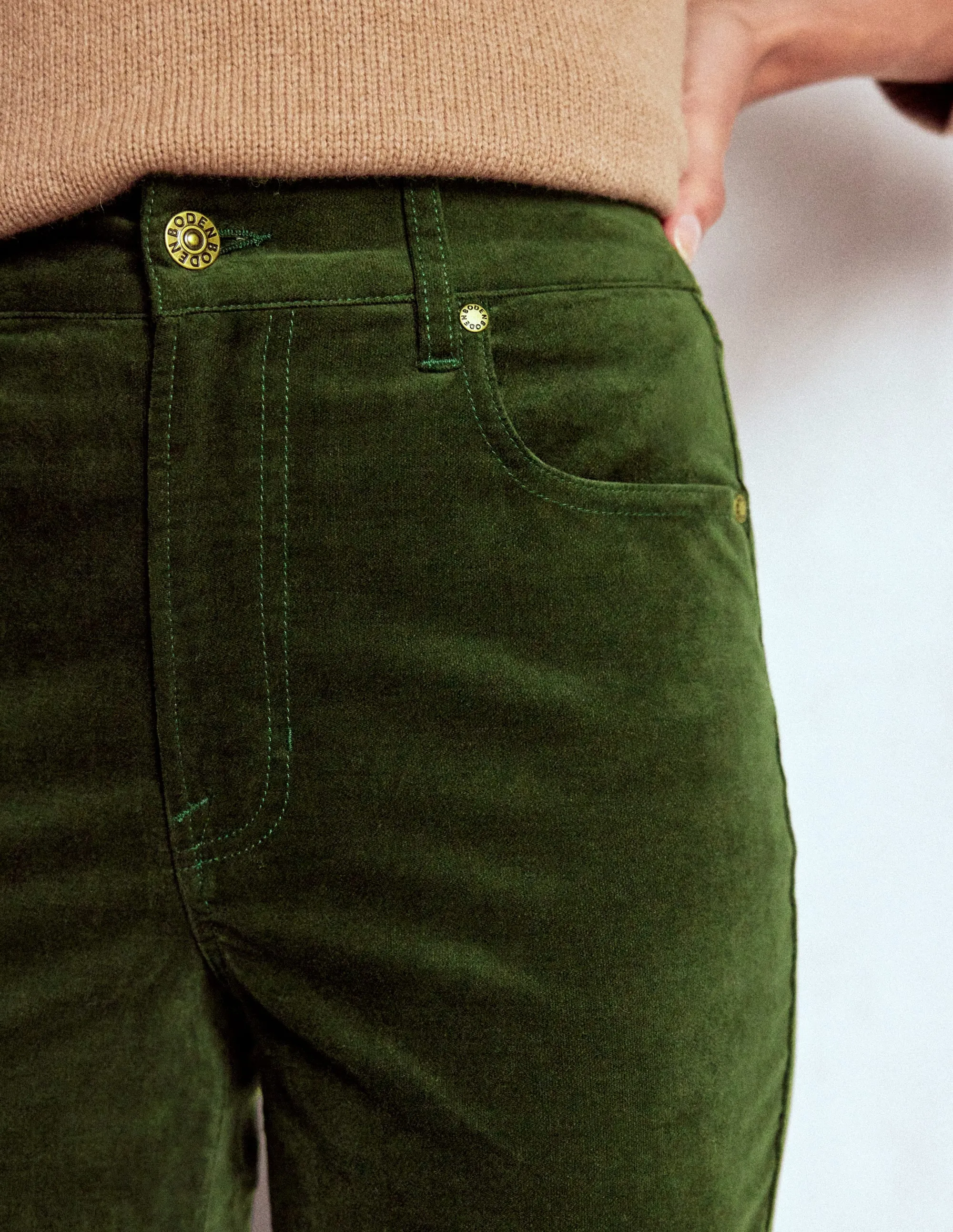 Outfit Formula Anti Slip Belt Loops Velveteen Straight Jeans-Forest Glade