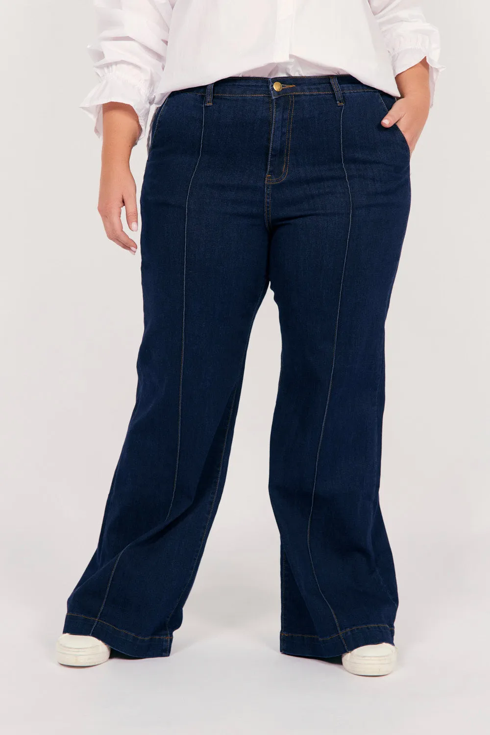 Premium Denim Fall Outfit Adrift Denim Wide Leg Jeans in Dark Wash