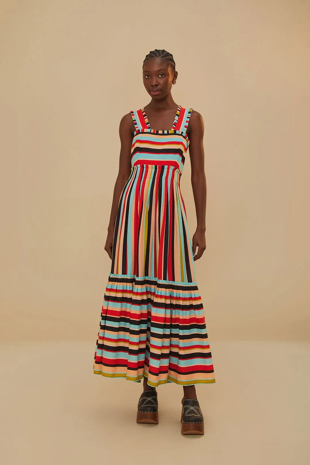 Color Stripes Sleeveless Maxi Dress Casual yet elegant outfit Crystal Shine