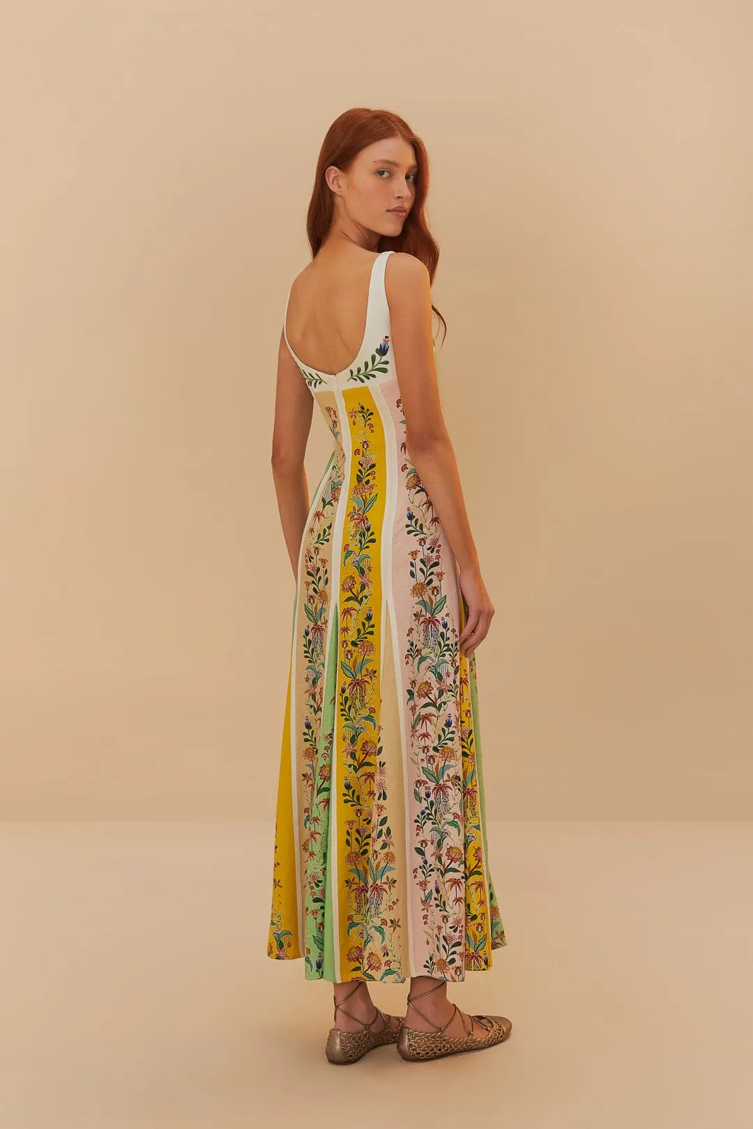 The simple design of this dress ensures that it will never go out of style The flowing nature of this dress provides a relaxed fit while still looking elegant Multicolor Delicate Floral Stripes Lenzing? Ecovero? Euroflax? Maxi Dress