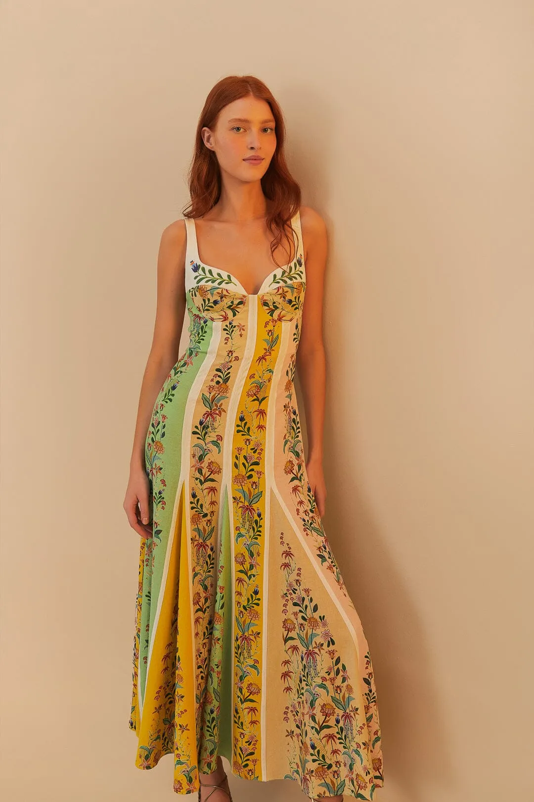 This dress is designed to be worn for a variety of occasions providing effortless style Multicolor Delicate Floral Stripes Lenzing? Ecovero? Euroflax? Maxi Dress