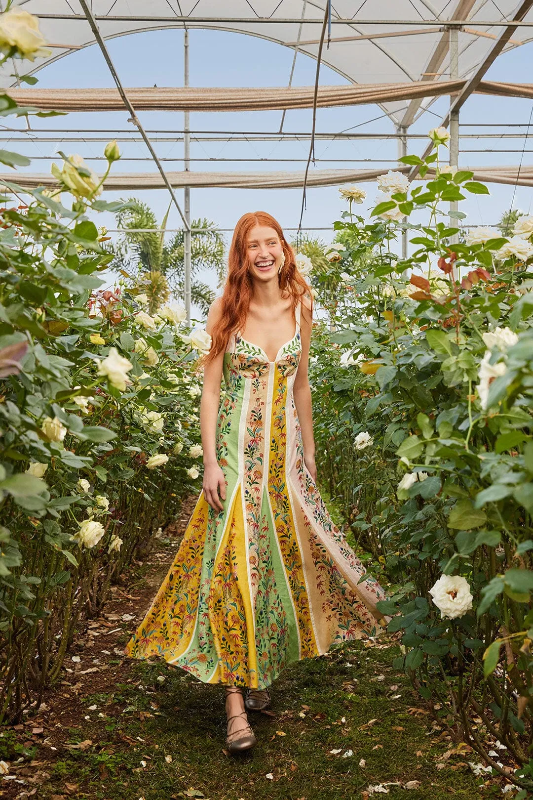 Multicolor Delicate Floral Stripes Lenzing? Ecovero? Euroflax? Maxi Dress Trim Art