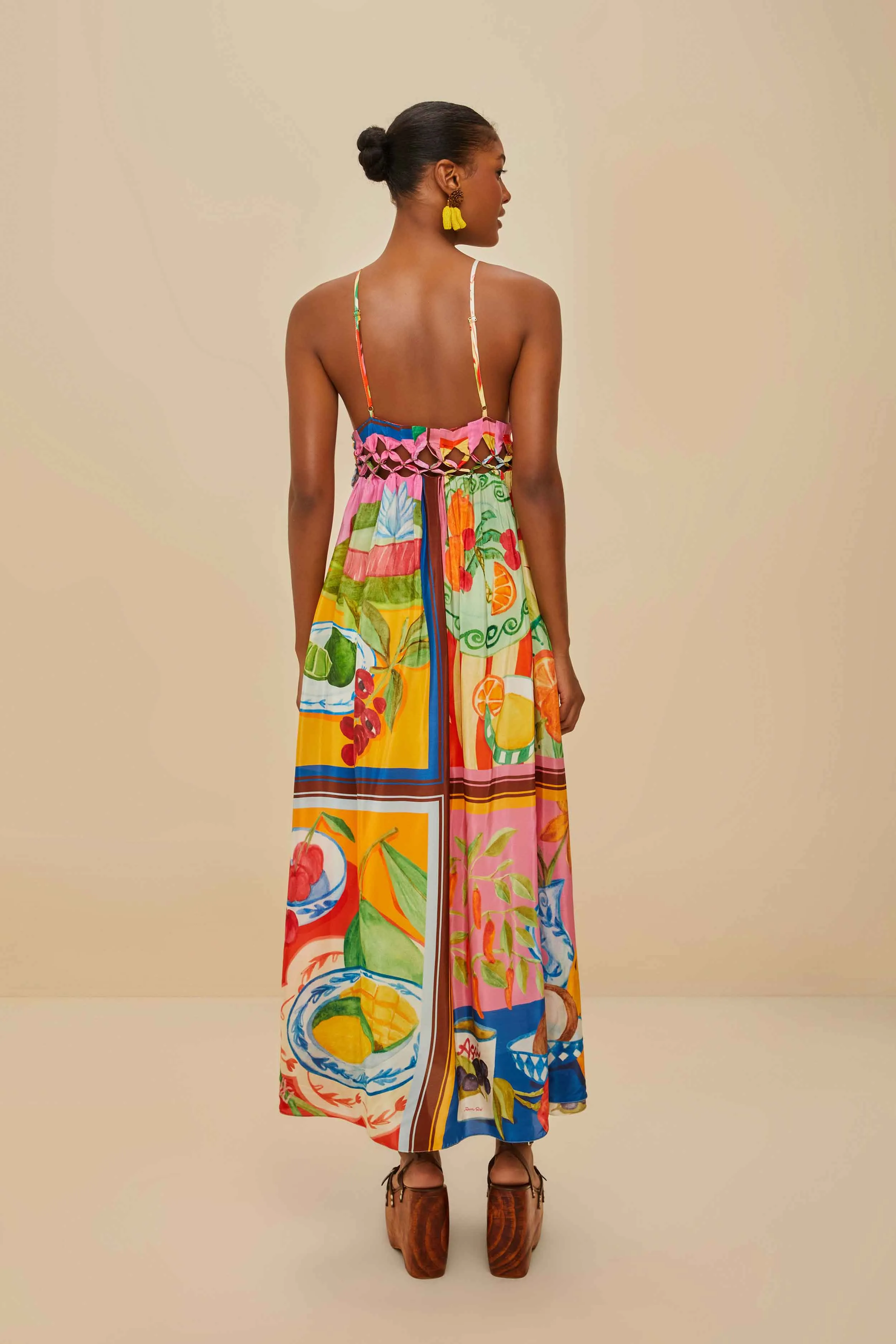 Multicolor Summer Picnic Macrame Yoke Maxi Dress Blue Hour Stair Glow