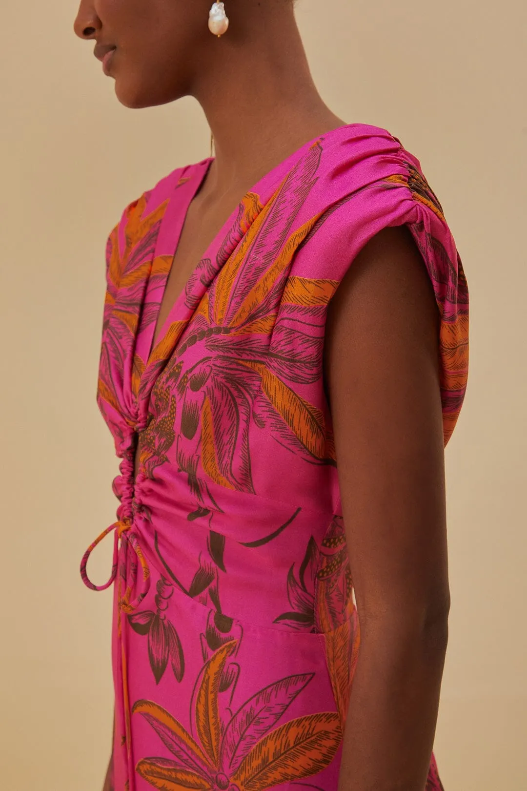 Soft Dawn Side Slit Pink Beach Forest Lenzing? Ecovero? Viscose Maxi Dress