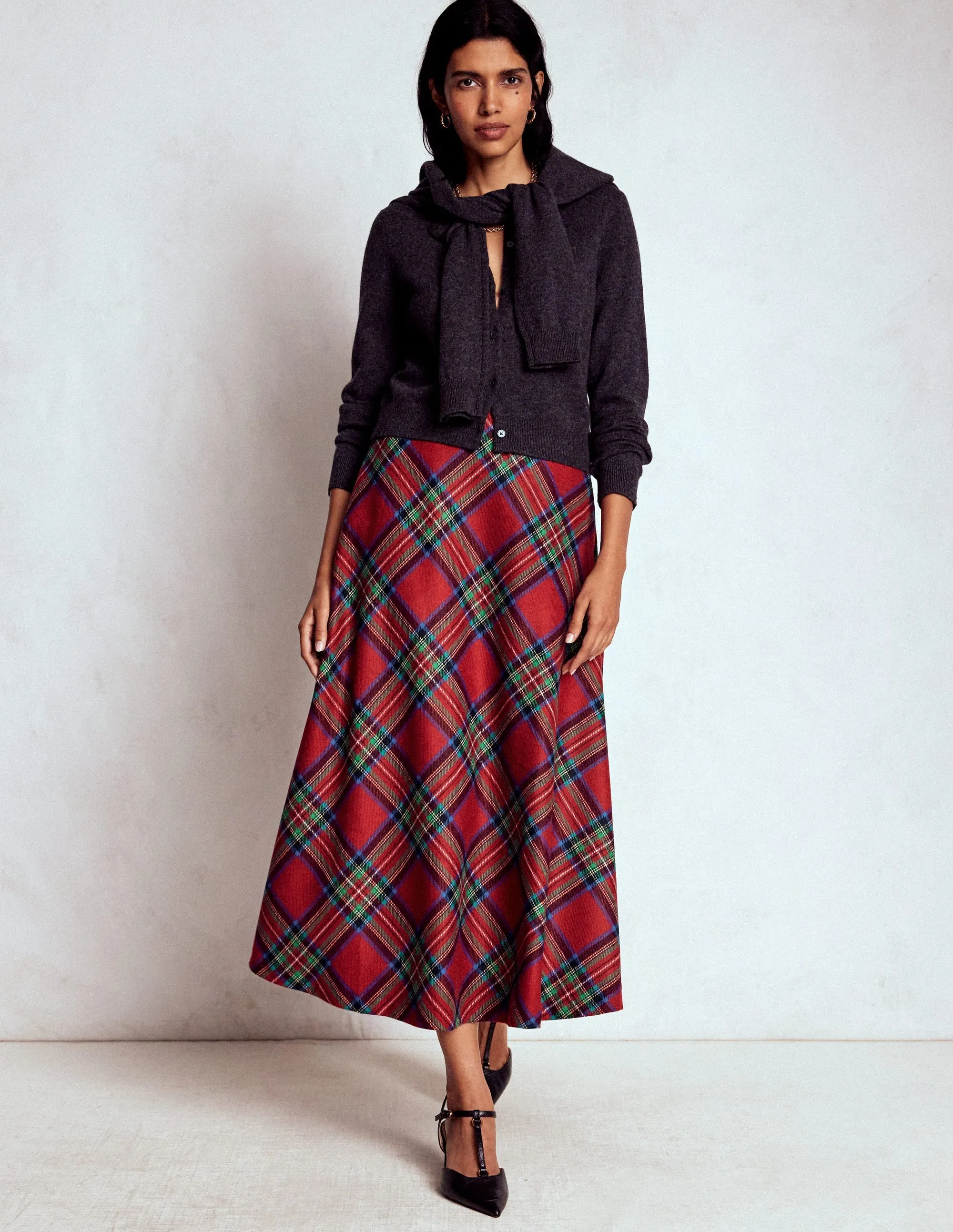 Hayley Wool Midi Skirt-Red, Blue and Green Check investment piece Cruise Attire